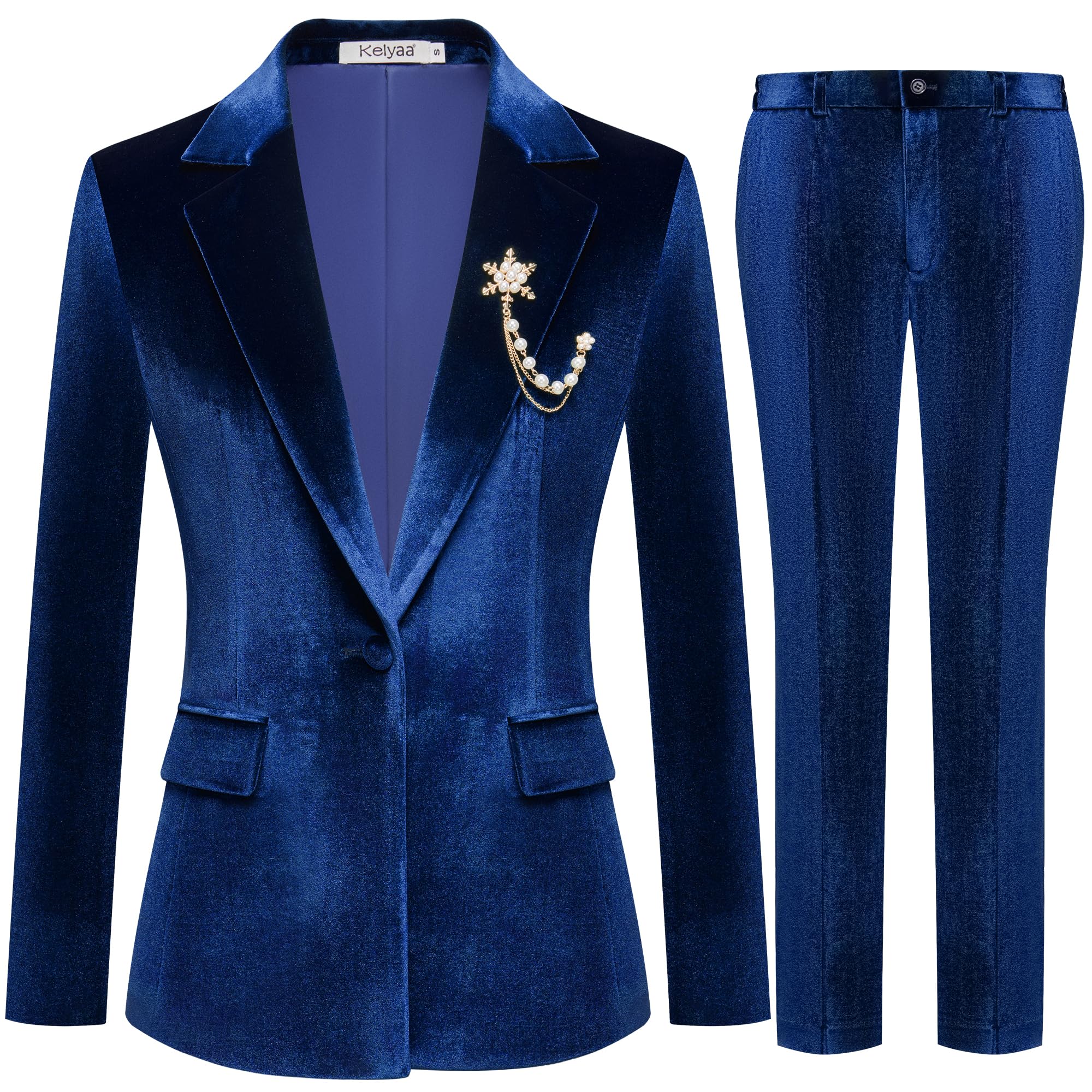 Women's 2-Piece Velvet Suit - Notch Lapel One-Button Slim Fit Blazer & Pants Set for Business, Party & Wedding | Formal Office Attire, Evening Events & Special Occasions