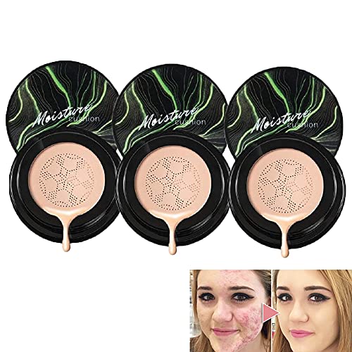 Mushroom Head Air Cushion CC Cream - Natural Finish, 3 Pack - Lightweight & Buildable Coverage for Flawless Everyday Makeup (Perfect for Work, Date & Travel)