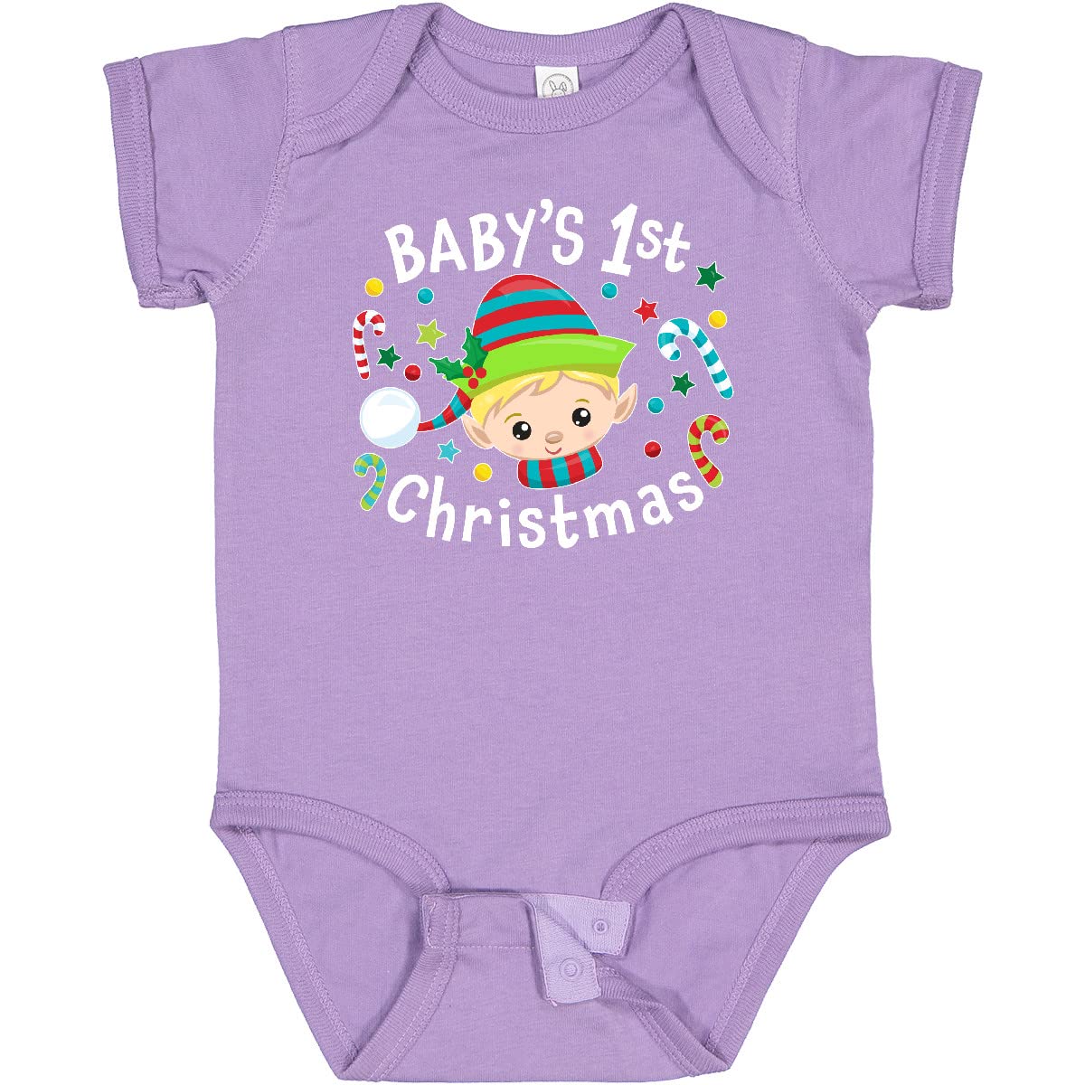 Inktastic Baby's 1st Christmas Elf Boy with Candy Canes Baby Bodysuit - Cute Holiday Outfit for Newborn Boys, Perfect for Christmas Photos, Family Gatherings & Festive Celebrations