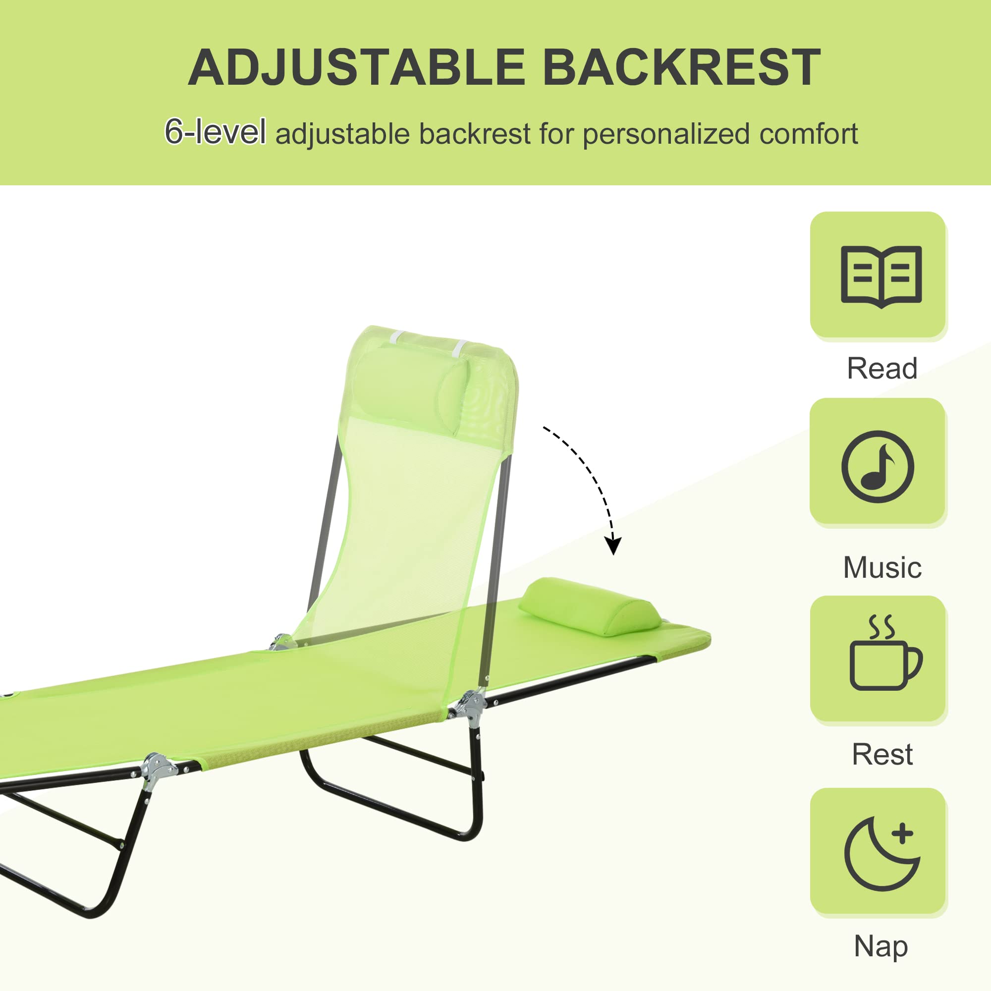 Outdoor Folding Reclining Beach Chair - Adjustable Sun Patio Chaise Lounge for Pool, Lawn & Backyard - Portable Lightweight Green Lounger - Perfect for Relaxing, Sunbathing & Vacation