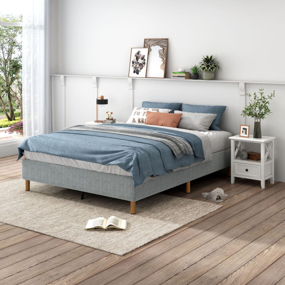 Alex Double Metal Bed Frame with Sturdy Support - Light Grey Finish for Modern Bedrooms | Perfect for Guest Rooms, Dorms & Small Spaces