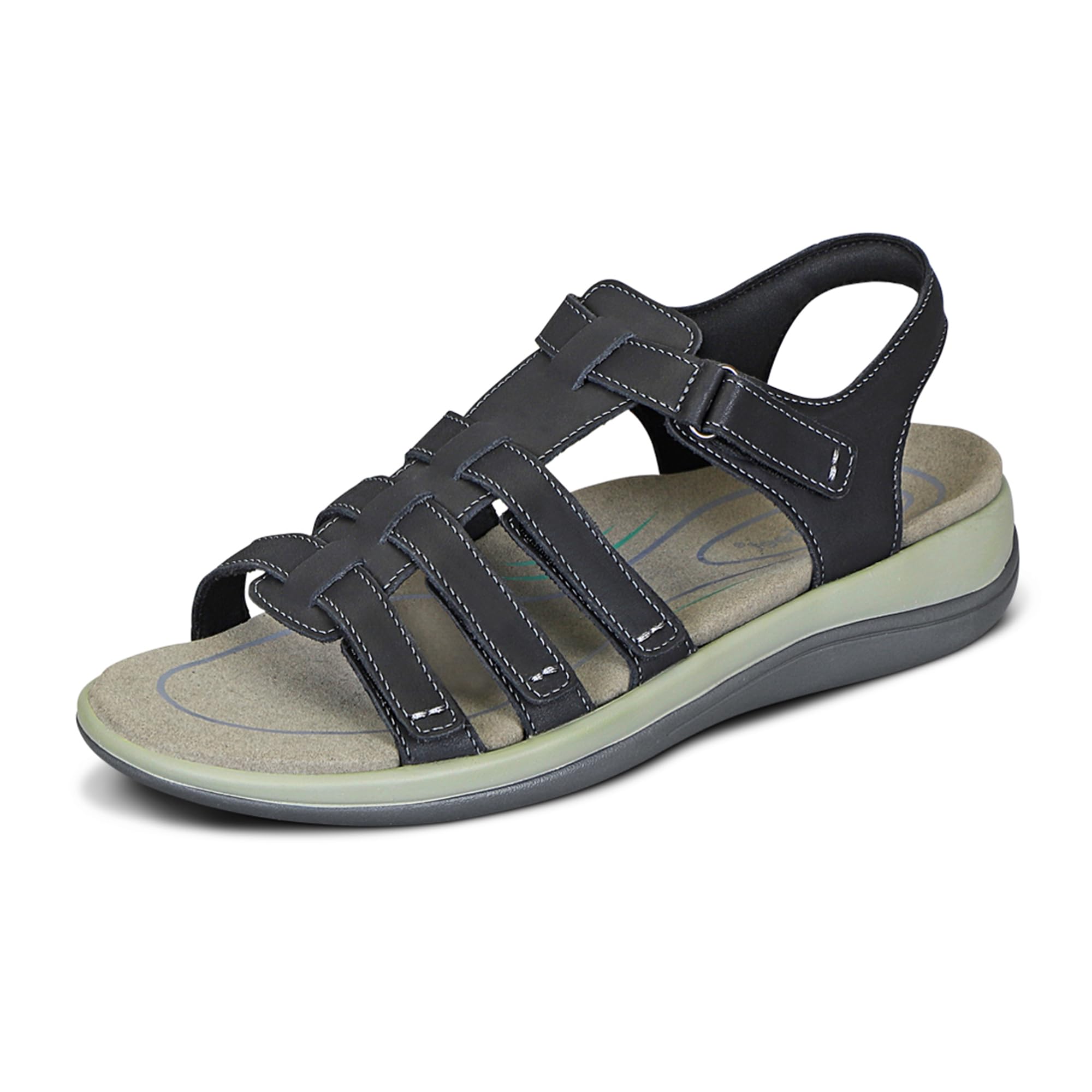 Orthofeet Women's Orthopedic Black Leather Amalfi Adjustable Sandals - Wide Width 8.5 | Comfortable Support for Plantar Fasciitis, Arthritis & Diabetic Feet | Perfect for Walking, Travel & Everyday Wear