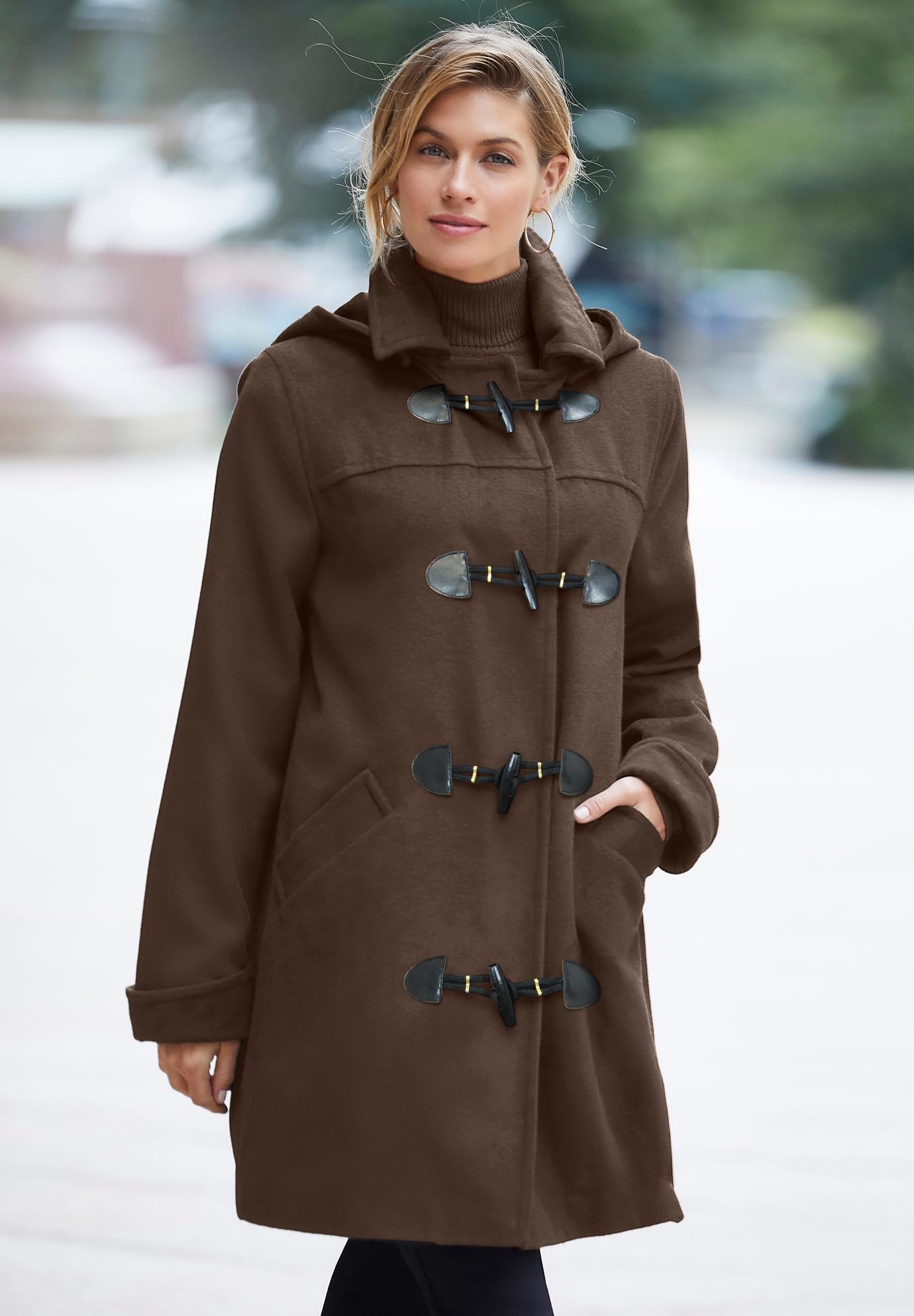 Jessica London Women's Plus Size Hooded Toggle Wool Coat - Warm Winter Outerwear for Cold Weather, Perfect for Work, Travel & Casual Outings