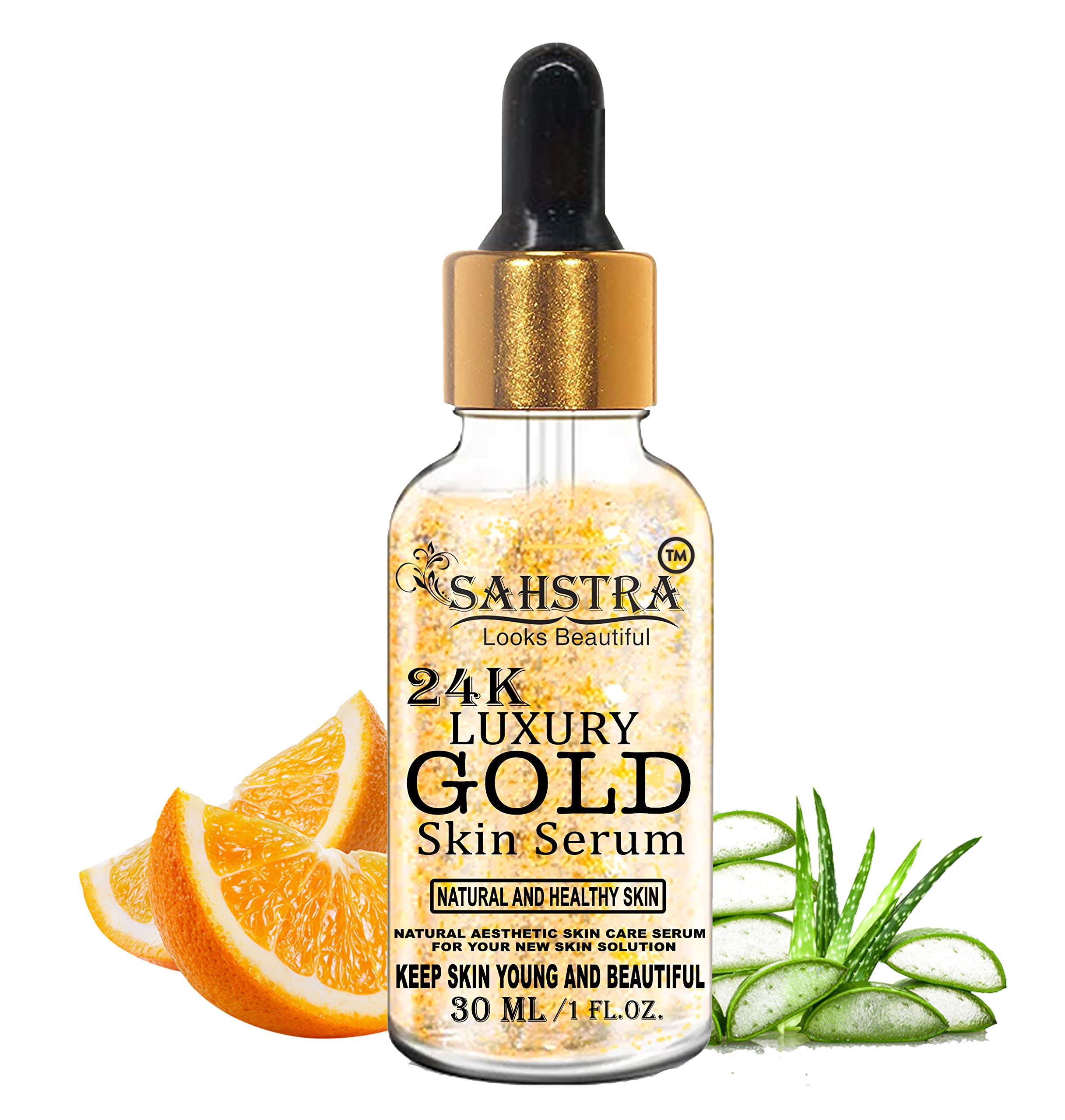 SAHSTRA 24K Gold Facial Serum - Anti-Aging Skin Booster for Women & Men (30ml) | Hydrating & Brightening Face Treatment for Glowing Skin | Day & Night Skincare Routine