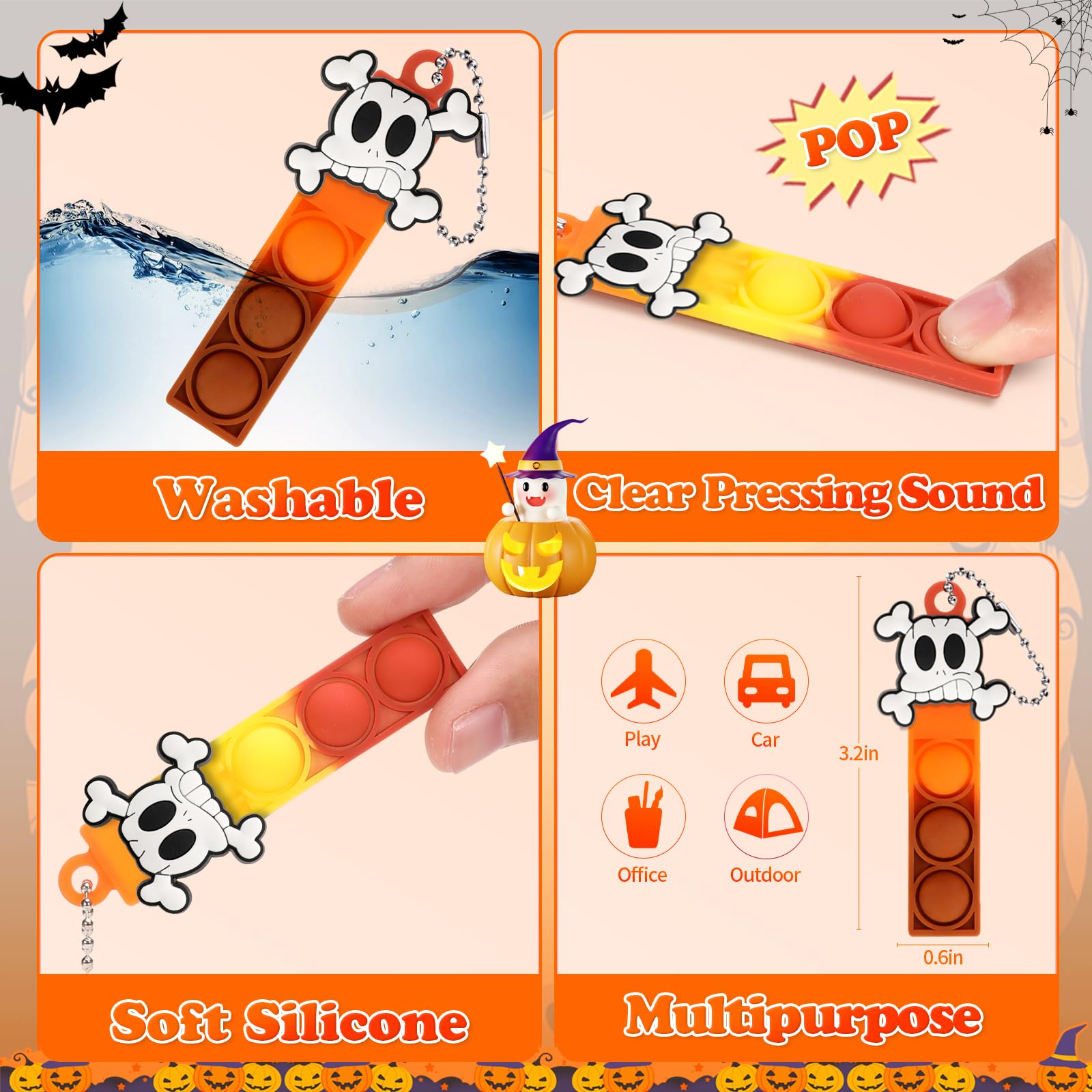 24-Piece Halloween Mini Pop Fidget Toys Bulk Pack - Sensory Stress Relief Keychain Toys for Kids, Party Favors, Classroom Prizes & Carnival Treasure - Perfect for Birthday Gifts, Desk Toys & Bag Fillers