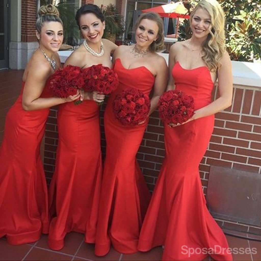 Elegant Red Sweetheart Neckline Satin Bridesmaid Dress - WG164 | Formal Wedding Party, Evening Gown & Special Occasion Attire
