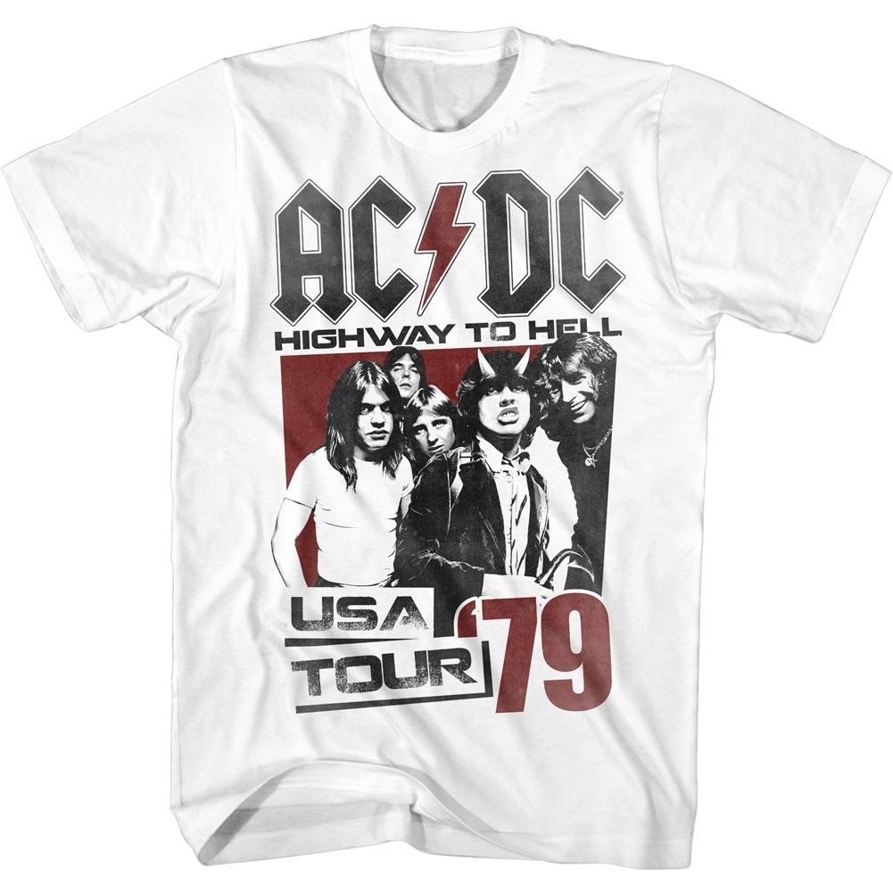 ACDC Highway to Hell USA Tour 1979 Vintage White T-Shirt for Men & Women - Classic Rock Band Tee for Concerts, Gifts & Casual Wear