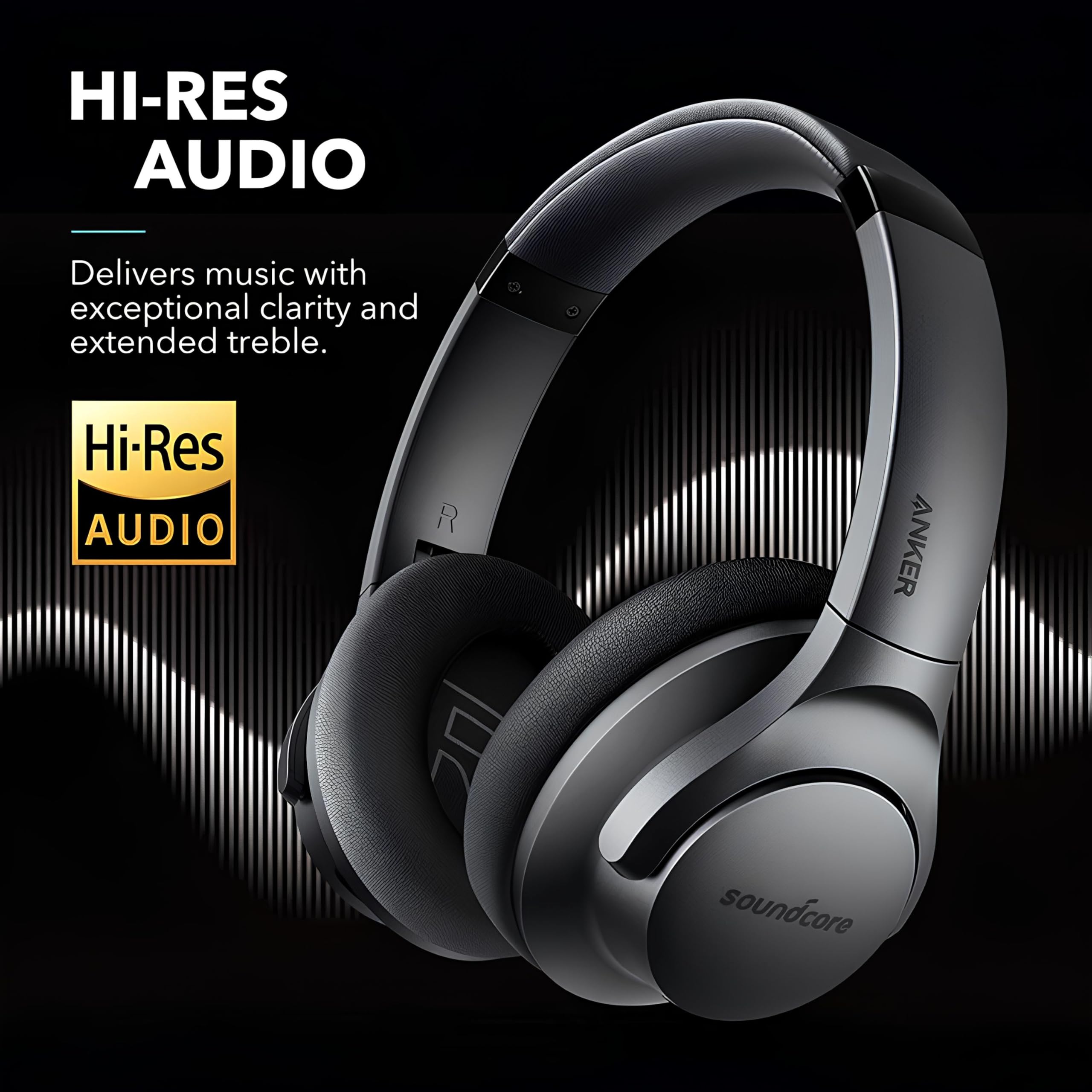 Anker Soundcore Life Q20 Hybrid Active Noise Cancelling Wireless Bluetooth Headphones with 60H Playtime, Hi-Res Audio, Deep Bass & Memory Foam Ear Cups - Perfect for Travel, Workouts & Home Office Use