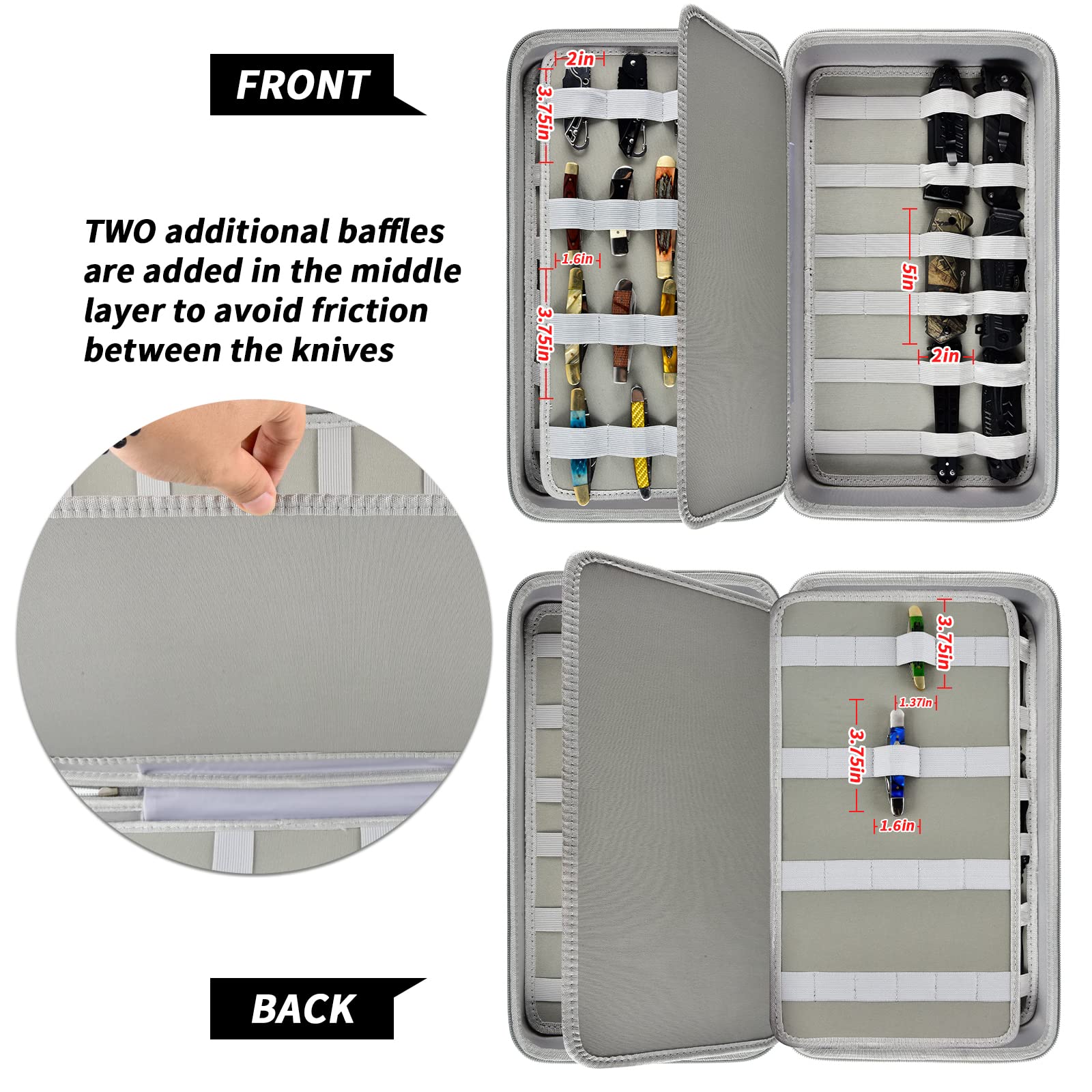 66+ Pocket Knives Display Case - Folding Knife Holder & Butterfly Knife Storage Organizer | Tactical Knife Roll Collection Pouch for EDC, Survival & Outdoor Use | Compact Grey Knife Carrier Bag for Collectors & Enthusiasts