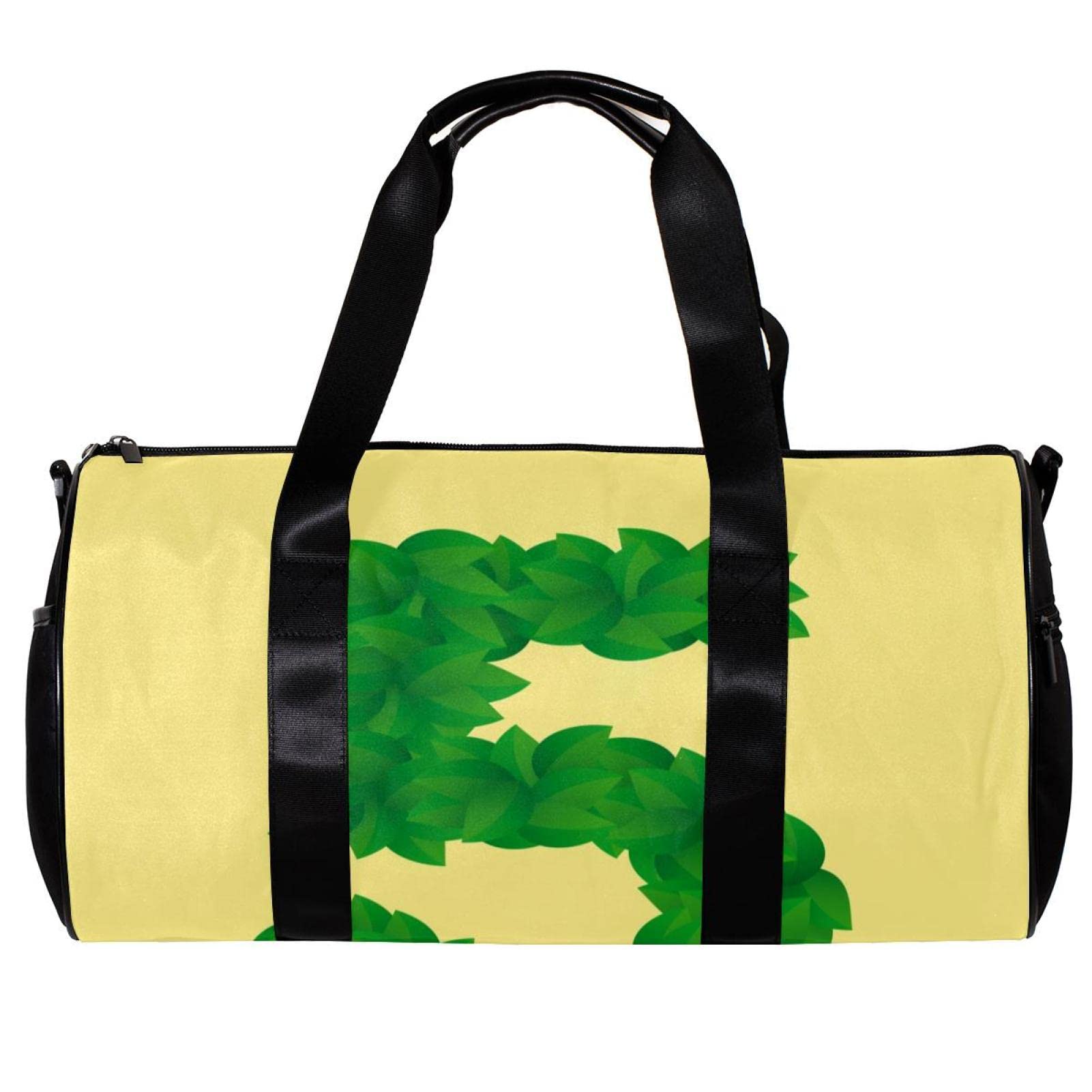 Gym Duffle Bag for Men & Women - Waterproof Overnight Weekender Travel Bag with Leaf Pattern (Style #5, Light Yellow) | Perfect for Gym, Sports, Weekend Getaways & Airplane Carry-On