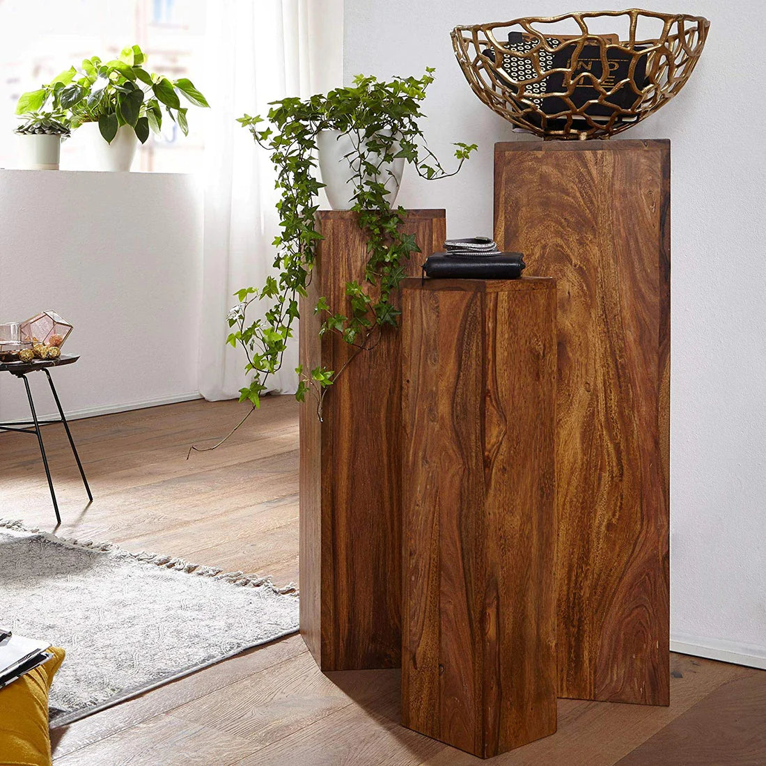 Premium Solid Sheesham Wood Nesting Table Set of 3 - Space-Saving Side Tables for Living Room, Bedroom, or Office - Modern Home Decor Furniture