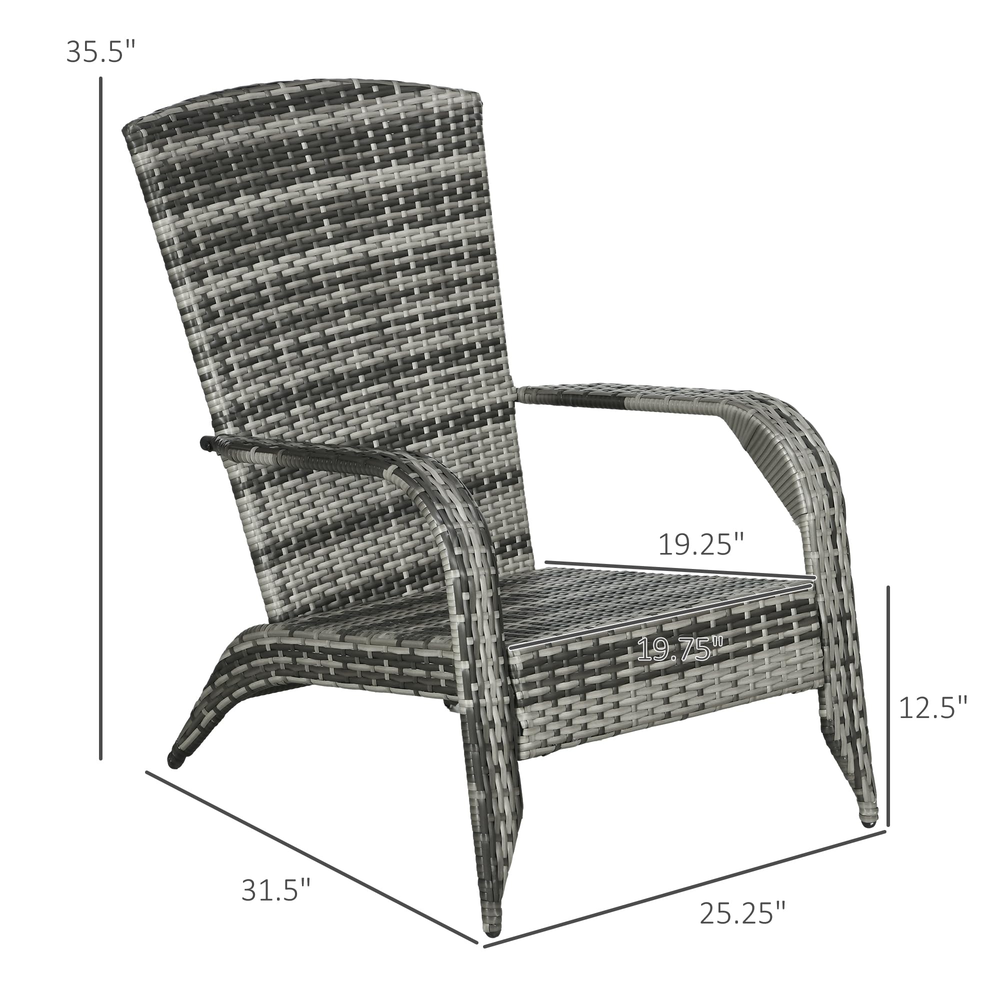 Outsunny Patio Wicker Adirondack Chair - All-Weather Outdoor Rattan Fire Pit Chair with Soft Cushions, Tall Curved Backrest & Comfortable Armrests - Perfect for Deck, Garden, Backyard or Poolside Relaxation (Gray)
