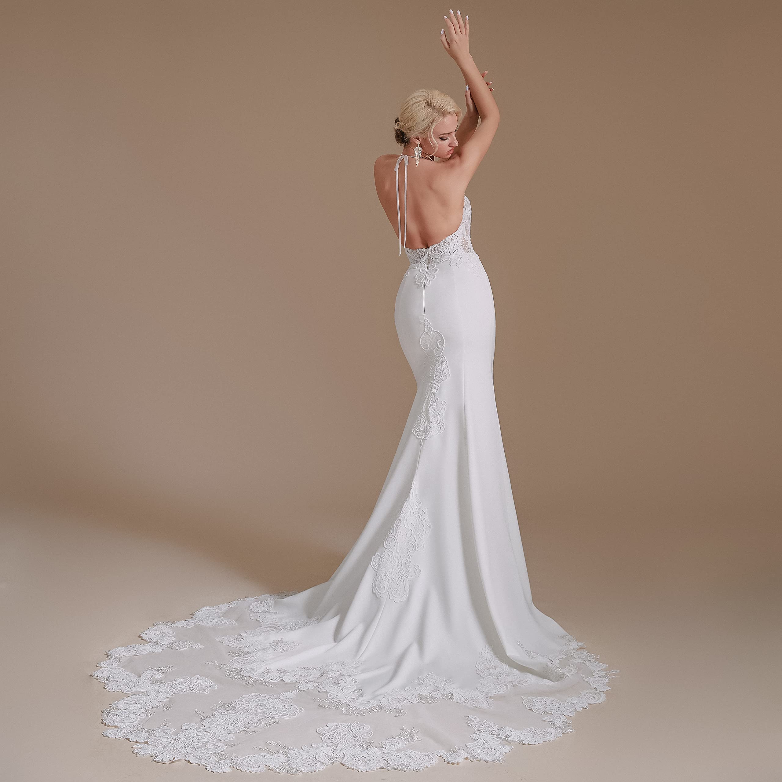 Elegant Halter Lace Applique Mermaid Wedding Dress for Bride - Beach, Party & Formal Occasions | Perfect for Beach Weddings, Evening Galas & Special Events