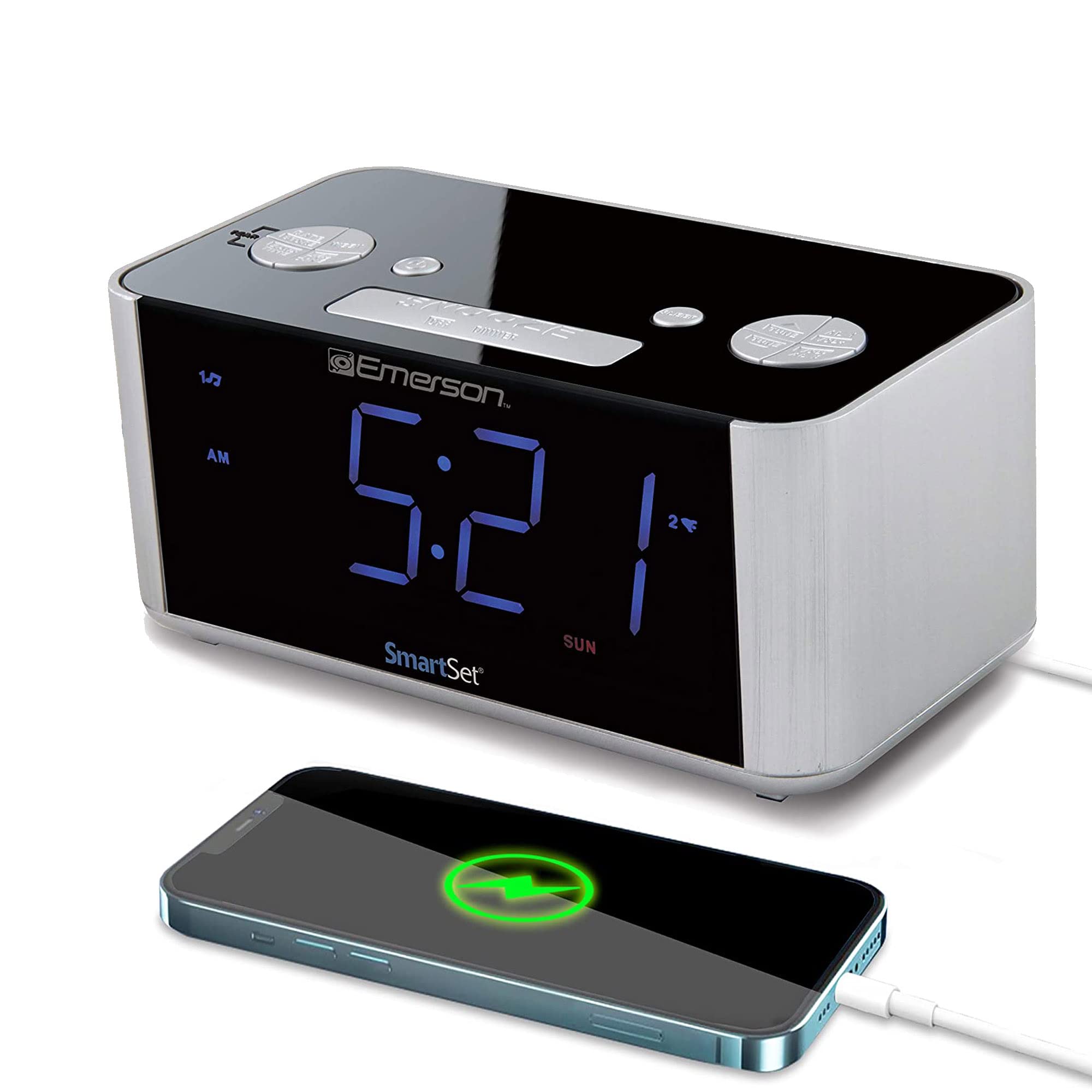 Emerson SmartSet Alarm Clock Radio with USB Charging Port for iPhone, iPad, iPod, Android & Tablets - CKS1708 | Bedroom, Office, Travel & Nightstand Essential