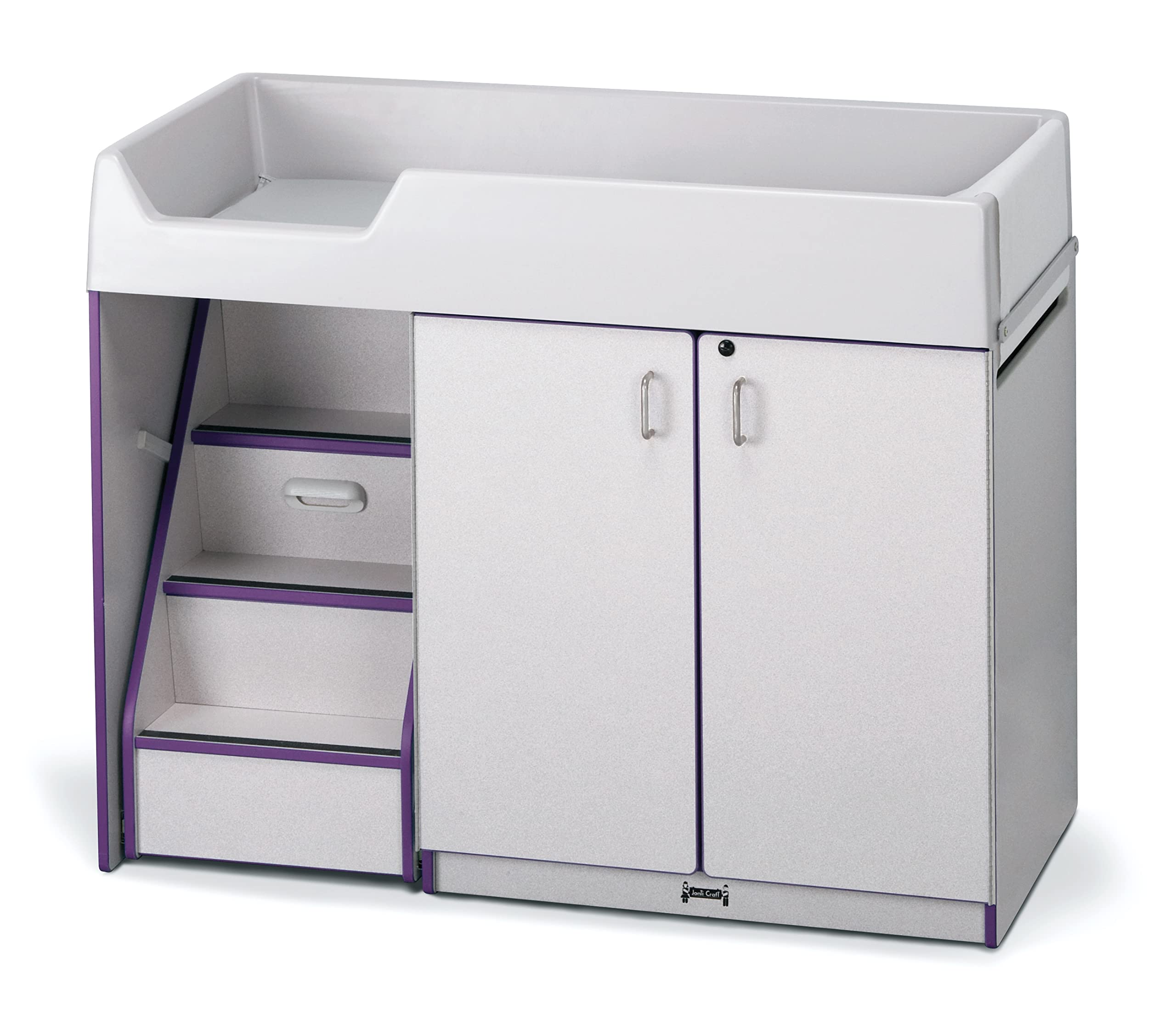 Jonti-Craft 5145JC004 Purple Diaper Changing Table with Stairs - Left Side Configuration | Safe Toddler Changing Station for Daycare, Nursery & Preschool Classrooms