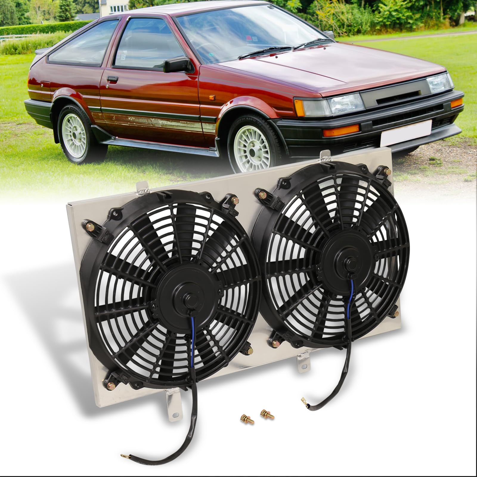 AJP Distributors Aluminum Radiator Fan Shroud Kit with 12
