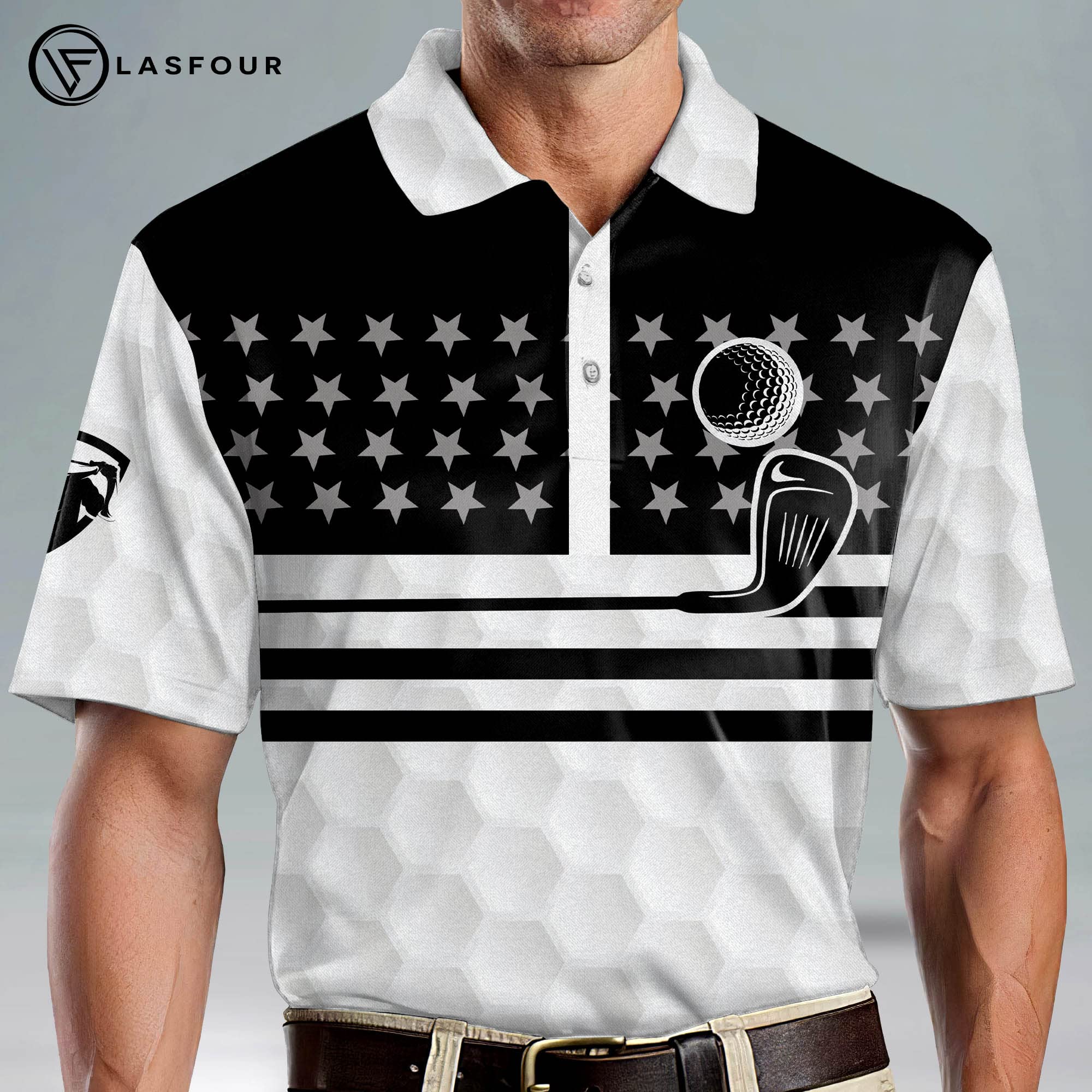 LASFOUR Patriotic Golf Shirts for Men - American Flag Polo Shirts, Funny Short Sleeve Golf Shirts for Dad & Grandpa - Perfect for 4th of July, Memorial Day & Father's Day Golf Outings