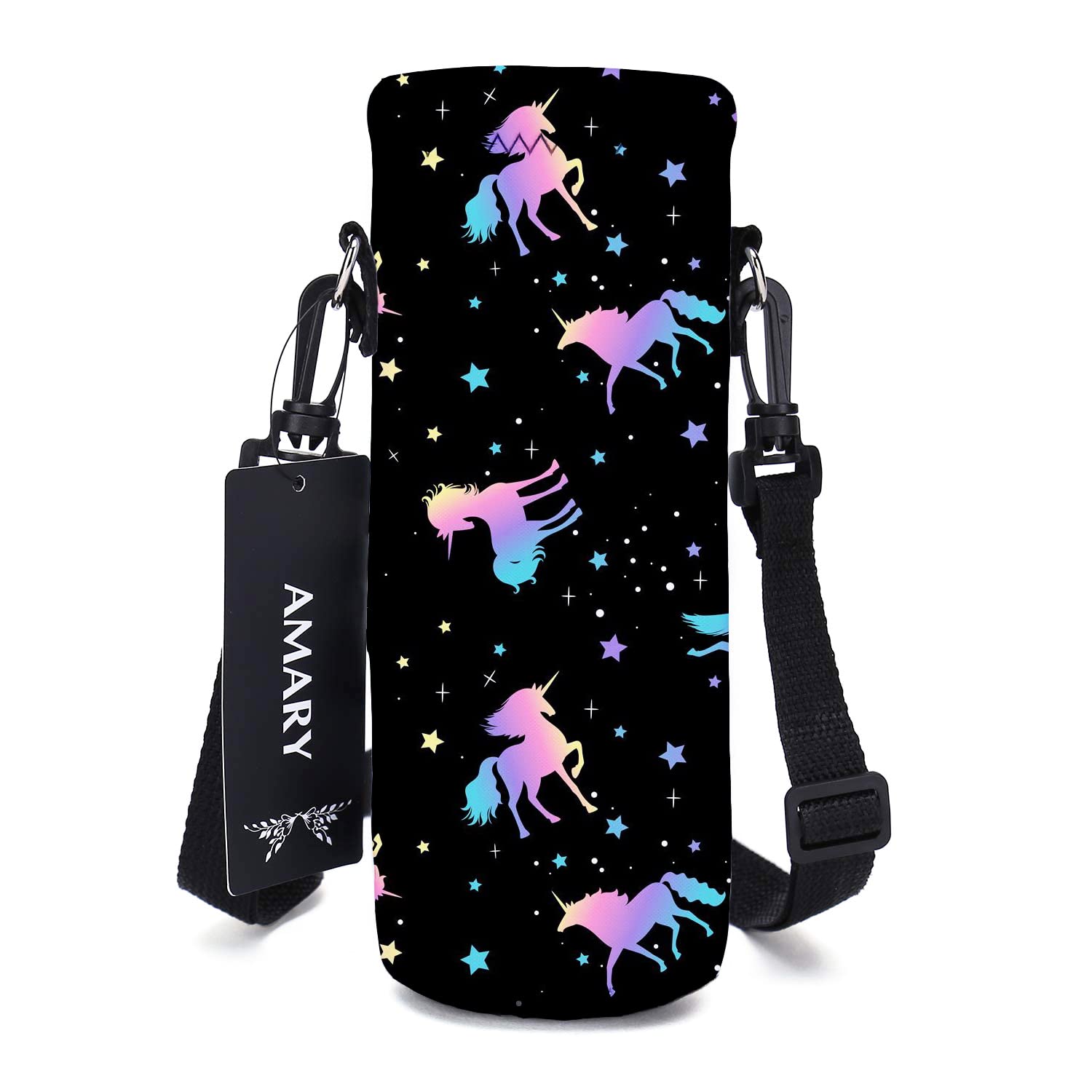 **Amary 500ML Neoprene Insulated Water Bottle Carrier Bag with Adjustable Shoulder Strap - Fits Stainless Steel, Glass & Plastic Bottles (16.9OZ) - Perfect for Gym, Hiking, Travel & Outdoor Activities (Unicorn Design)**