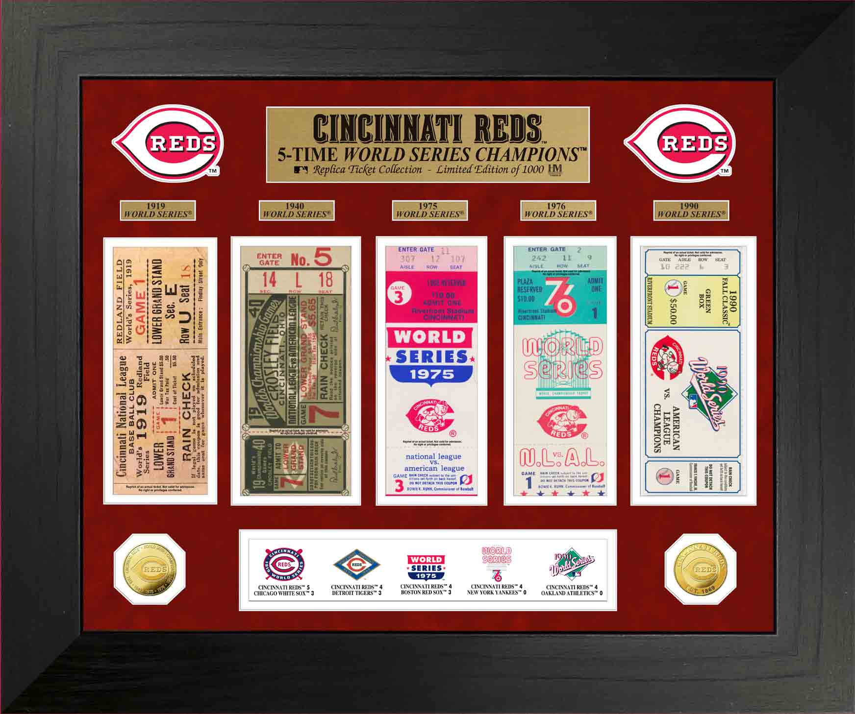 Cincinnati Reds World Series Championship Commemorative Gold Coin & Ticket Collector's Set - Perfect for Baseball Fans, Sports Memorabilia Collectors, and Gift Giving