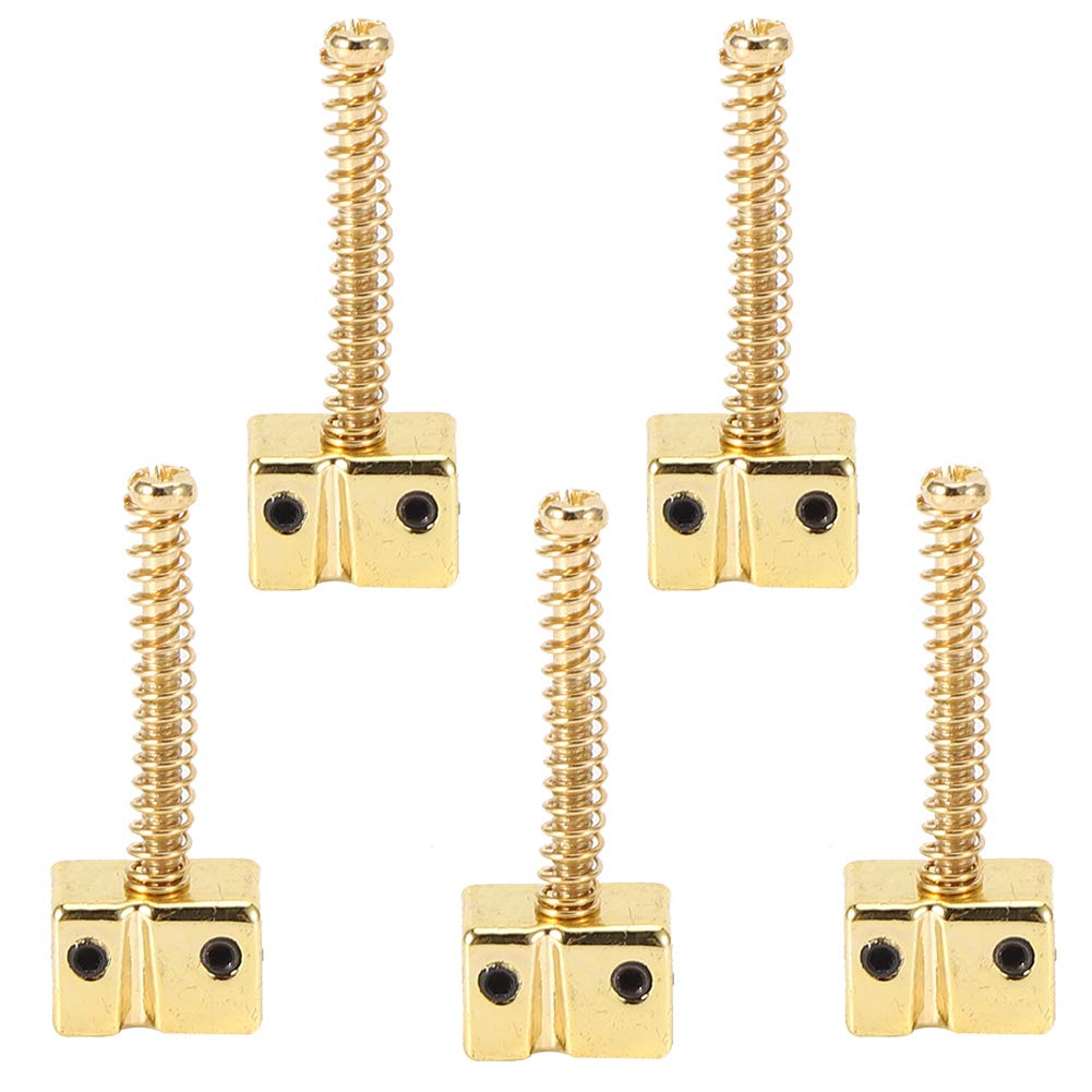 5Pcs 5-String Bass Guitar Bridge Saddles with Springs & Screws - Gold Plated Electric Guitar Replacement Parts for Jazz, Rock & Metal Performances