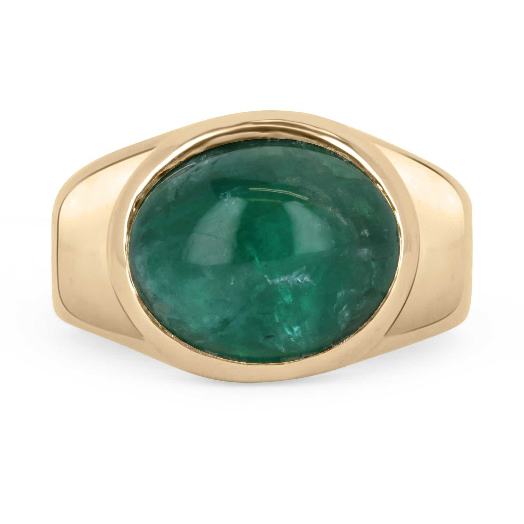 6.23 Carat Natural Emerald Cabochon Ring - Rich Green Gemstone in 14K Gold for Women & Men - Perfect for Engagement, Wedding & Everyday Elegance