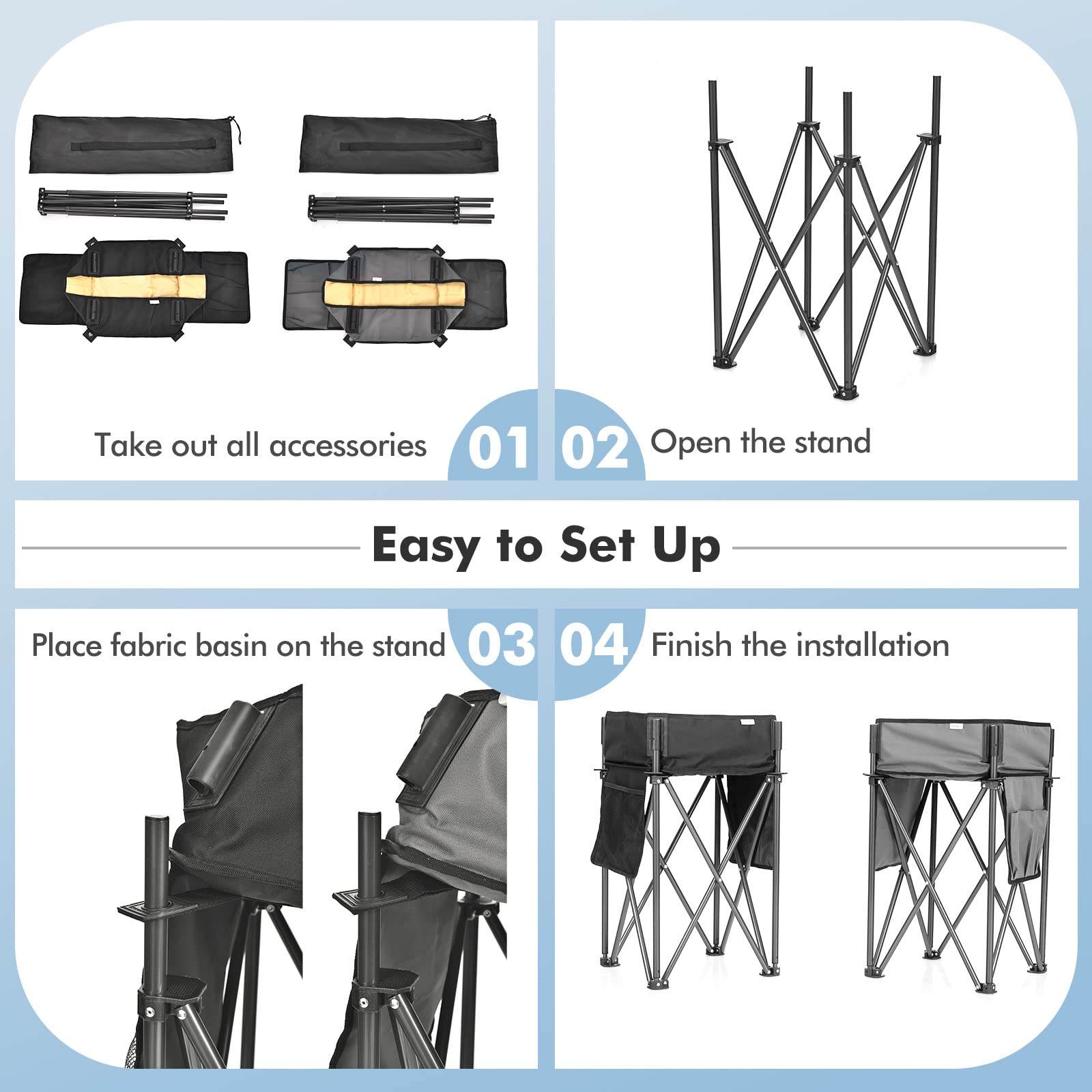 Goplus 2-Pack Folding Camping Tables - Portable Picnic Tables with Large Storage Sink, Side Pockets & Anti-Skid Feet - Lightweight Outdoor Tables for Hiking, Fishing, BBQ, Beach, Tailgating & Backyard Parties (Black & Grey)