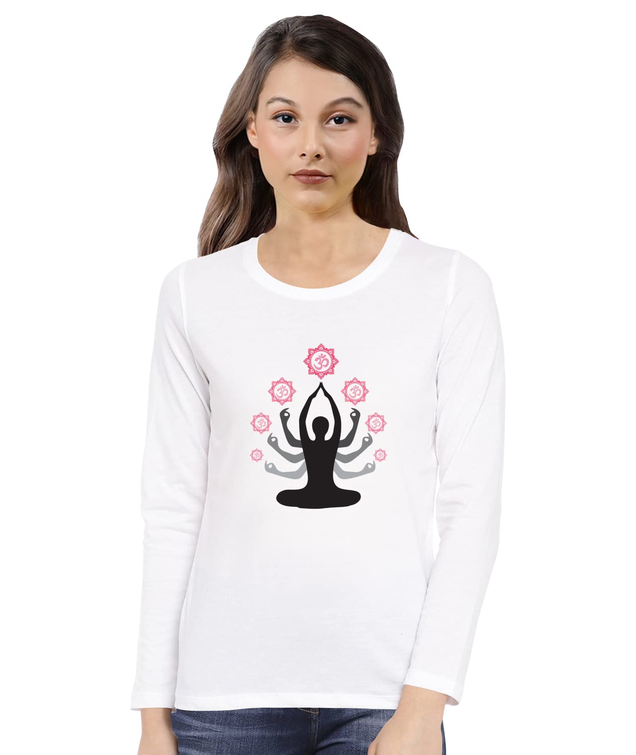 Pooplu Women's 100% Cotton Graphic Printed Yoga T-Shirt - Regular Fit Round Neck Full Sleeves for Exercise, Gym & Fitness | Comfortable Workout Top for Yoga, Running & Casual Wear