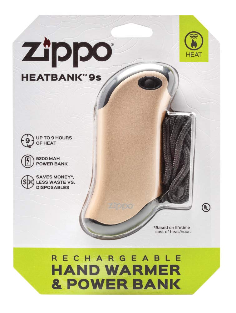 Zippo Champagne HeatBank 9s Rechargeable Hand Warmer - Portable USB Hand Warmer for Outdoor Activities, Camping, Hiking & Winter Sports
