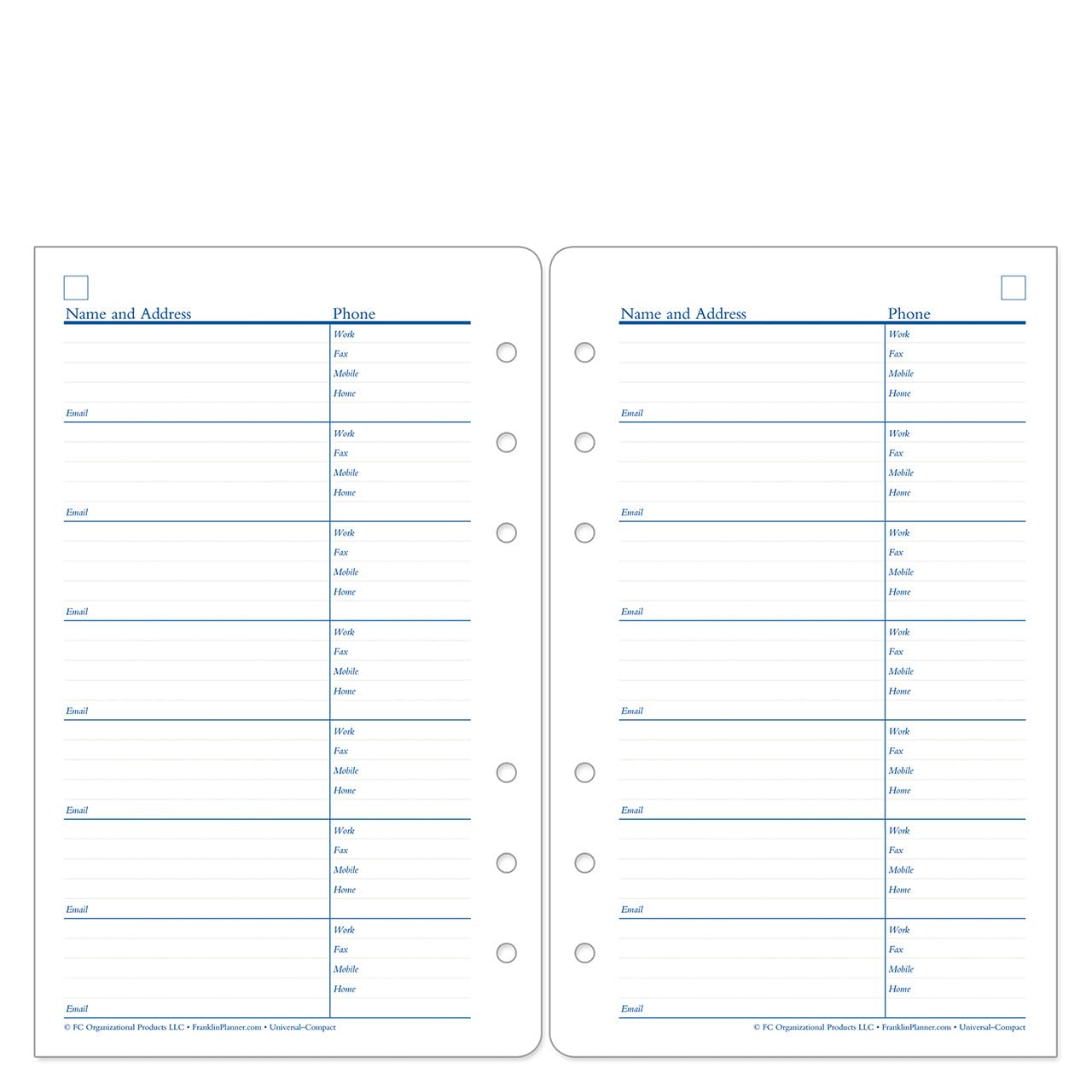 FranklinCovey Compact Address & Phone Pages - Planner Refill Organizer for Contacts - Perfect for Business Professionals, Students & Daily Planning