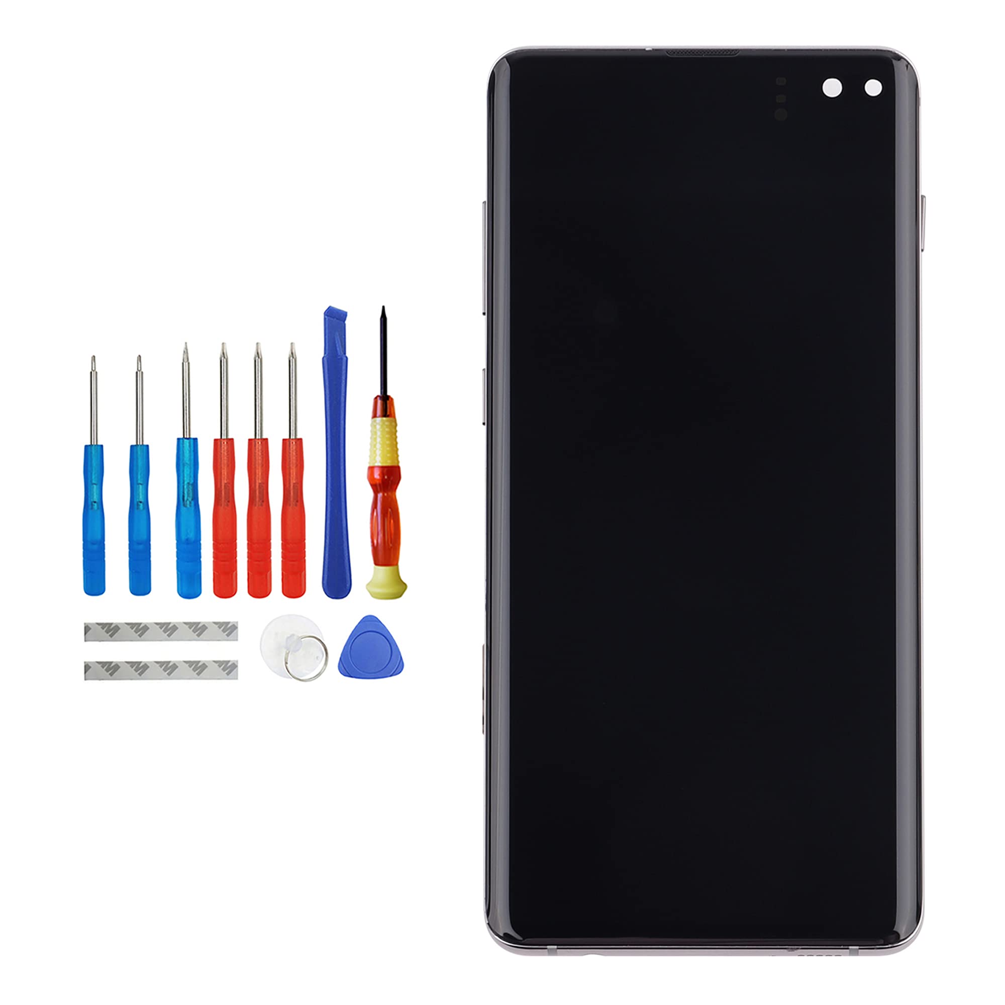 Samsung Galaxy S10+ Plus AMOLED LCD Touch Screen Display Replacement - Compatible with SM-G975F SM-G975U SM-G975W Models - Black Frame with Tools - Perfect for DIY Phone Repair & Screen Replacement