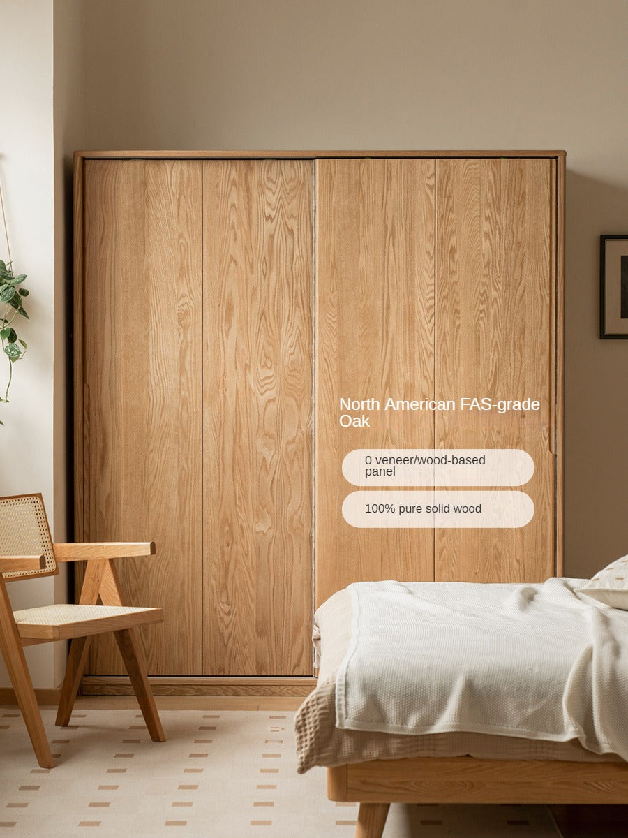 Solid Oak Wood Sliding Door Wardrobe Closet - Modern Storage Solution for Bedroom, Living Room & Office Organization