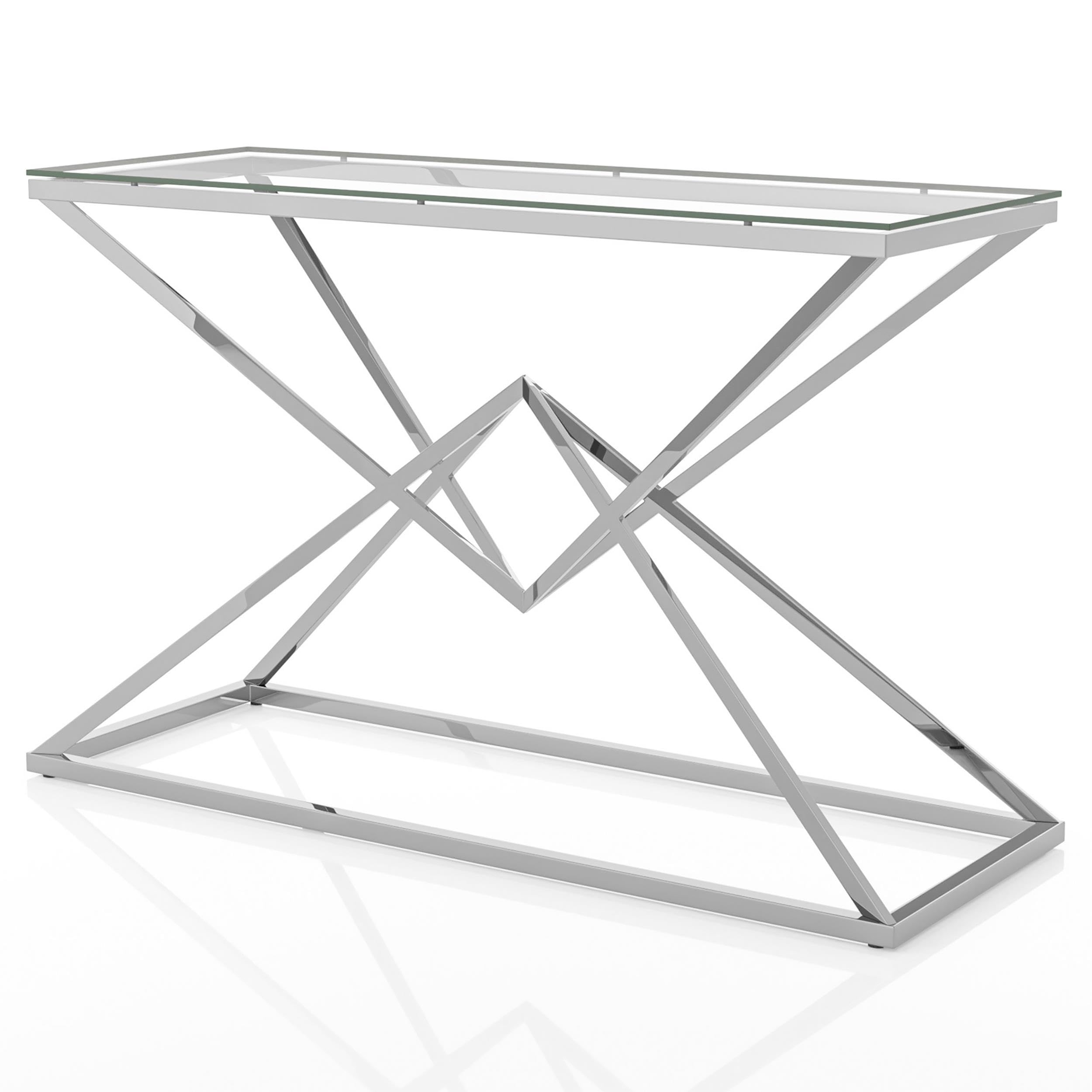 Furniture of America Cazzanarro Modern Chrome Plated Metal Sofa Table - Perfect for Living Room, Office & Small Space Decor