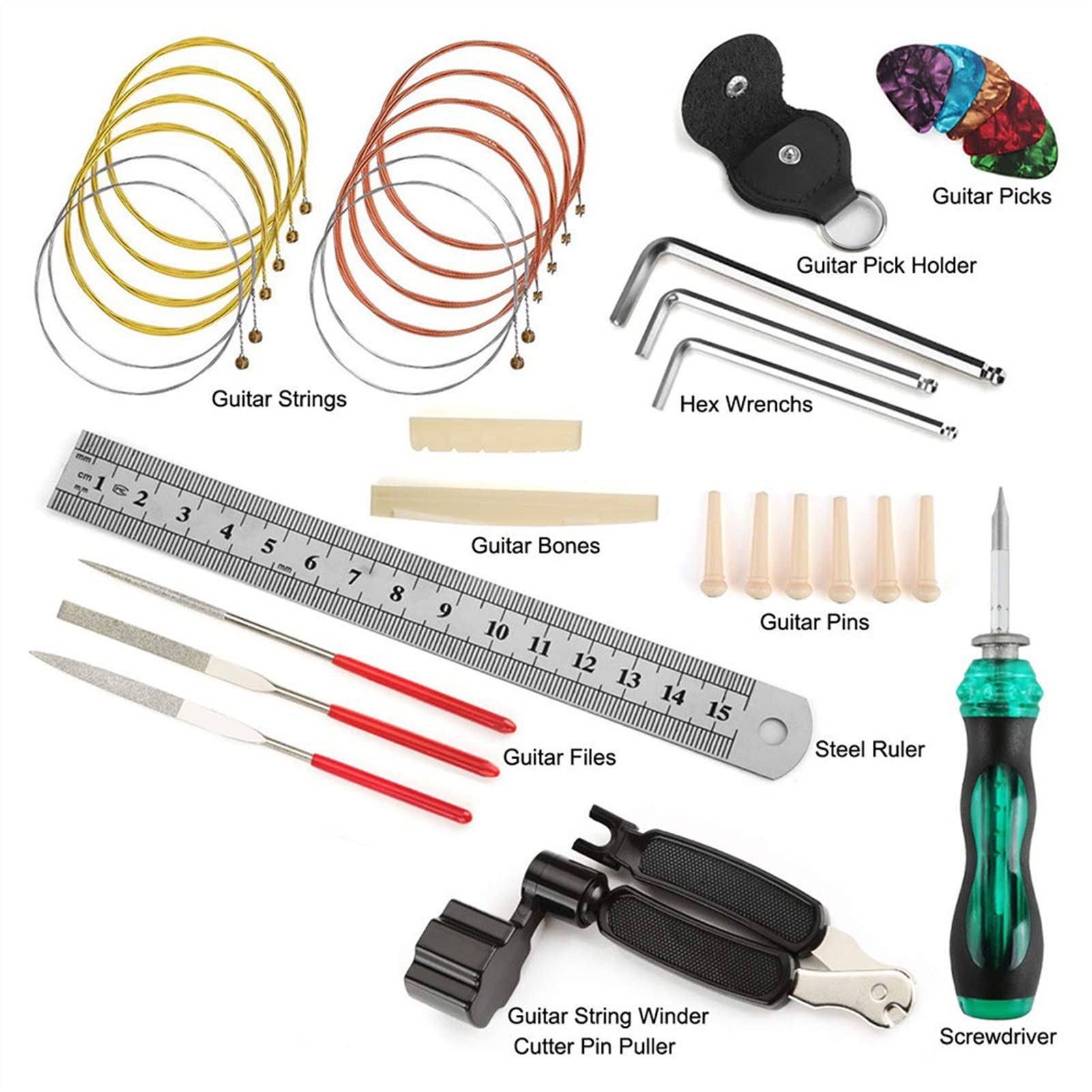 Professional Guitar Repair & Maintenance Kit - Complete Luthier Tool Set for Cleaning, Adjusting & Caring for Acoustic & Electric Guitars - Perfect for Musicians, Guitar Shops & DIY Enthusiasts