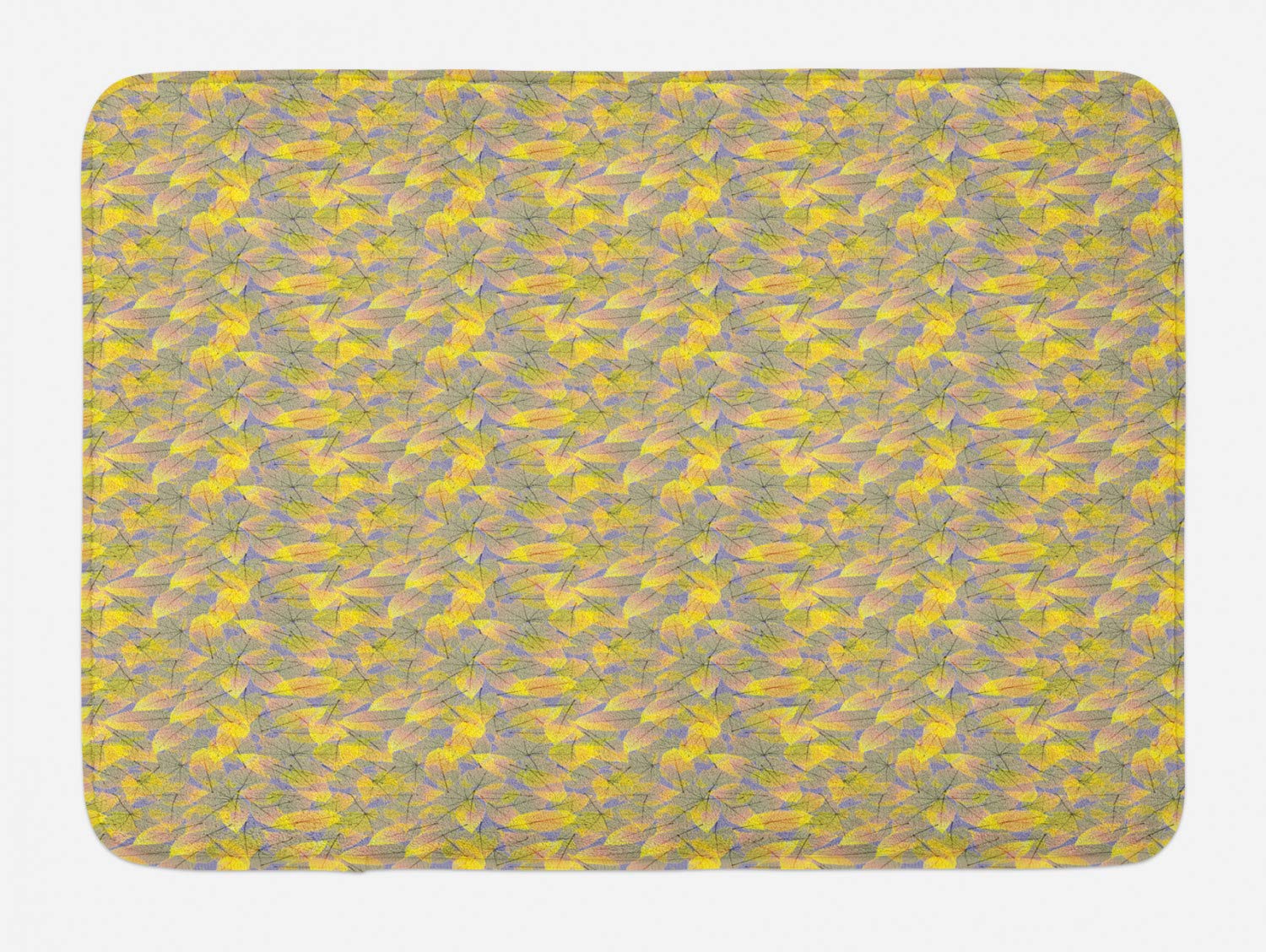 Ambesonne Autumn Bath Mat - Floral Fall Foliage & Dry Leaves Double Exposure Pattern, Non-Slip Plush Bathroom Rug, 30.2