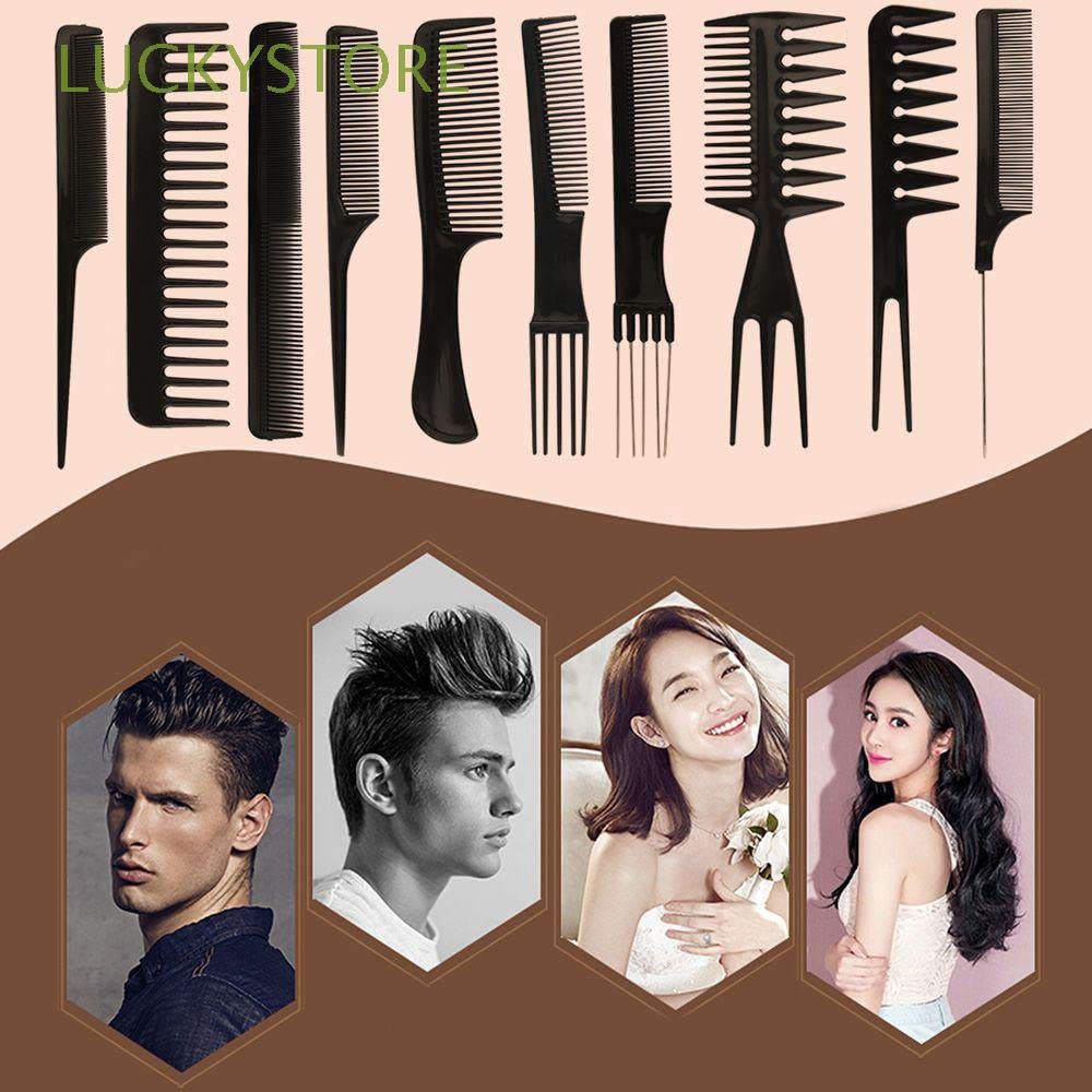 10 PCS Professional Hair Comb Set for Women & Men - Wide Tooth, Rat Tail & Styling Combs with 6 Steel Hair Clips - Perfect for Curly, Straight & All Hair Types - Salon & Home Hair Styling Essentials