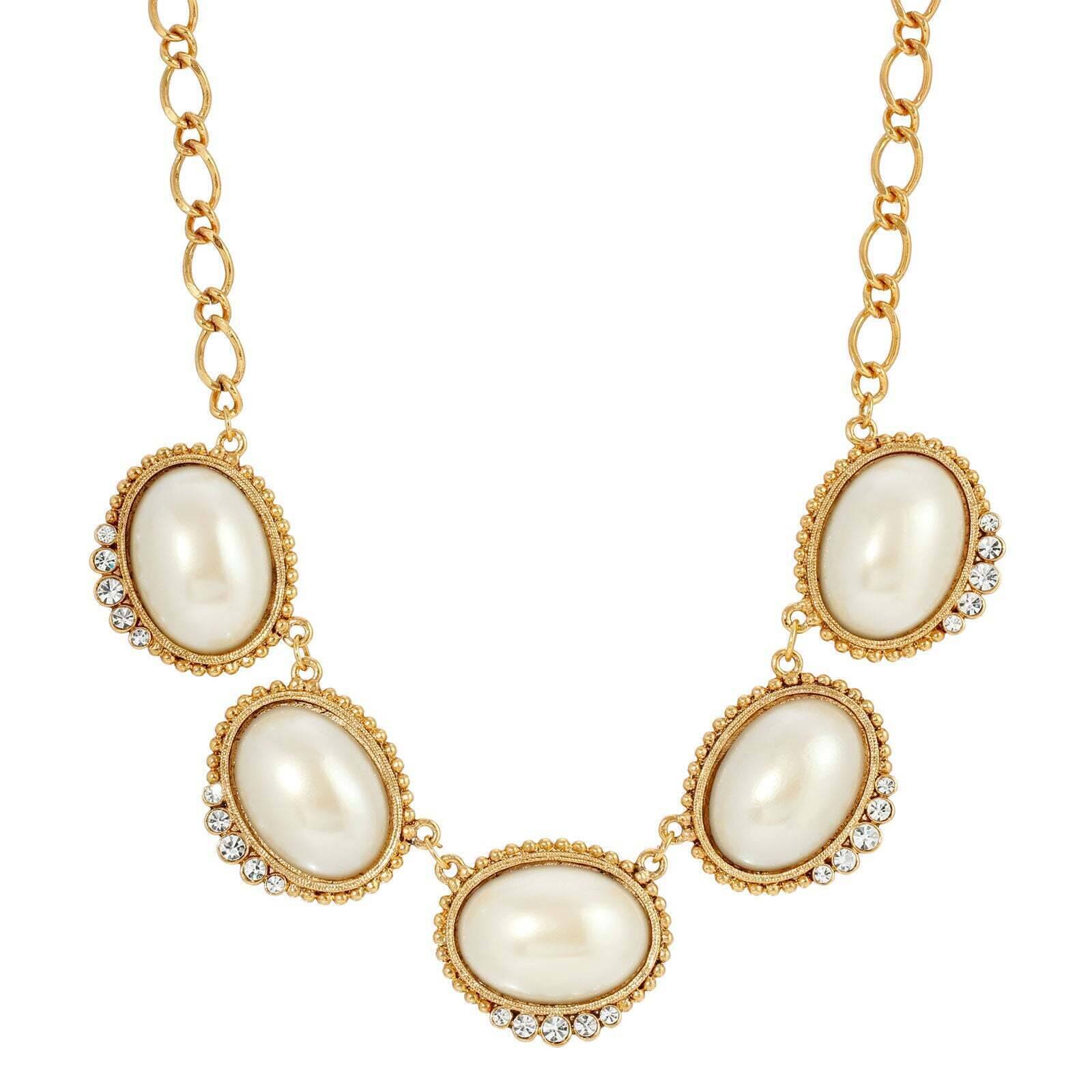 Kaia White Faux Pearl Crystal Drop Necklace - 16