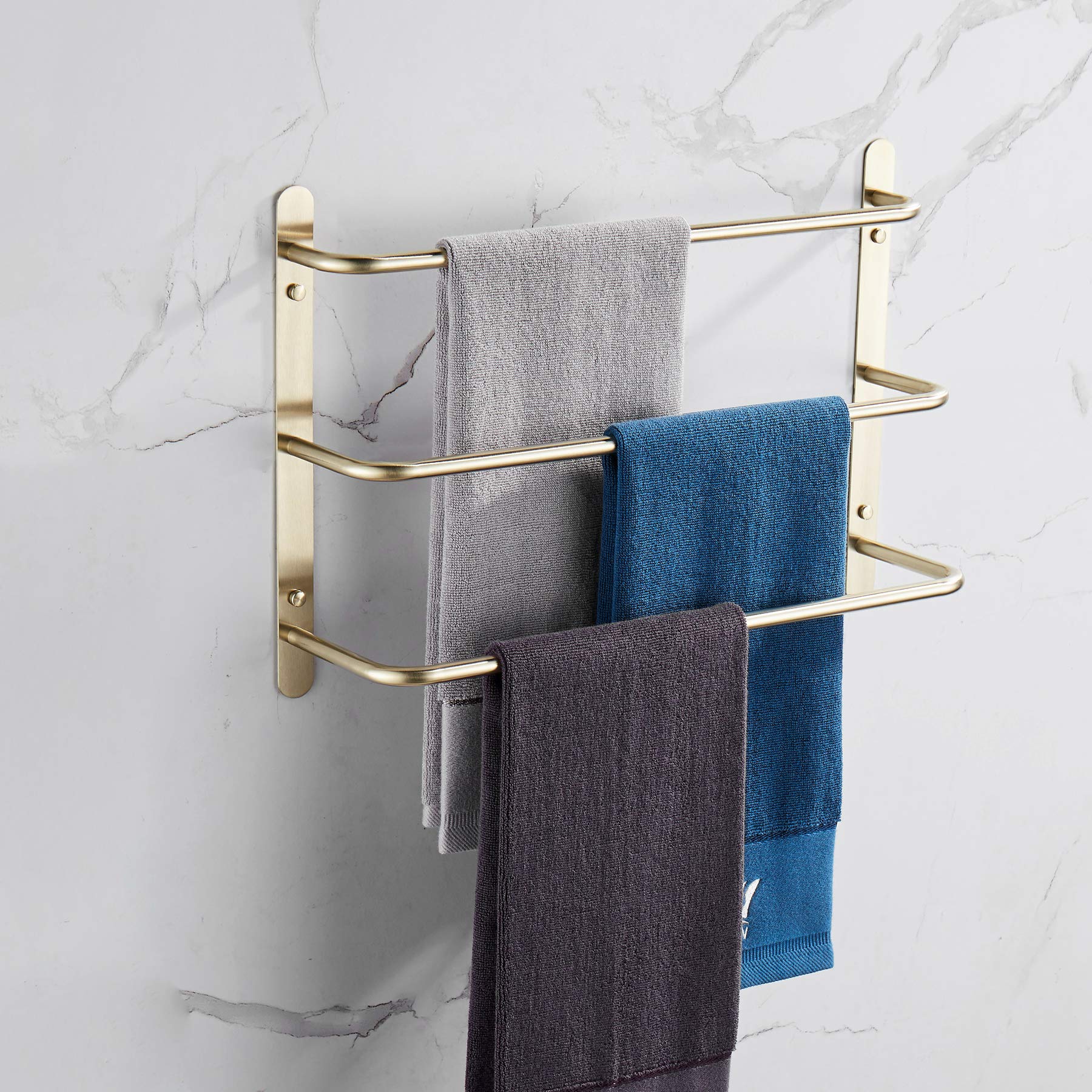 Luxury 3-Tier Brushed Gold 304 Stainless Steel Towel Rack - 17.72 Inch Bathroom Organizer with Sturdy Mounting | Perfect for Spa, Hotel & Modern Home Bathroom Decor