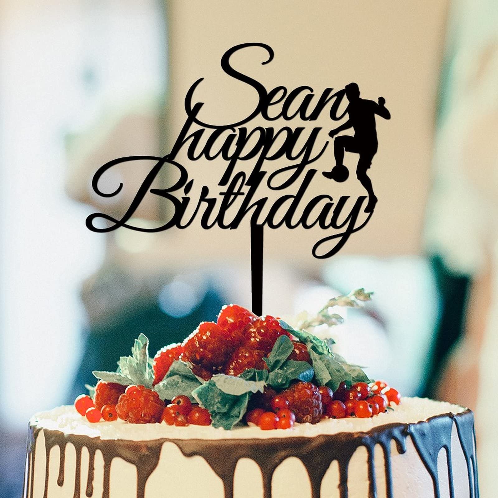 Custom Happy Birthday Wreath Cake Topper - Black Acrylic Anniversary Party Decoration - Personalized Cake Decor for Boys, Girls & Friends - Perfect for Birthday Celebrations, Wedding Anniversaries & Special Occasions