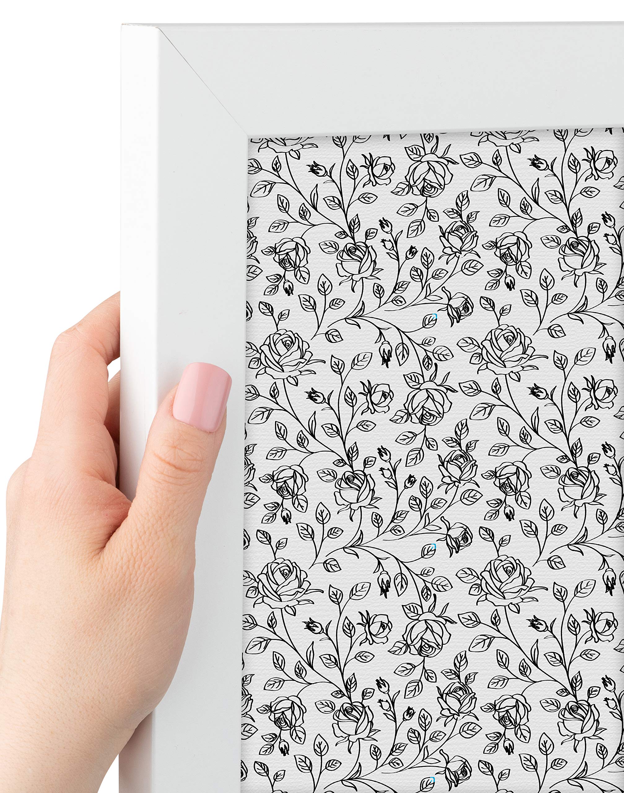 ArtToFrames 36x24 Inch Floral Black Roses Cork Bulletin Board - 2x3 Feet Custom Fabric Canvas Pin Board with Satin White Frame | Perfect for Home Office, Dorm Room & Classroom Organization (PinPix-165-36x24_FRBW26074)