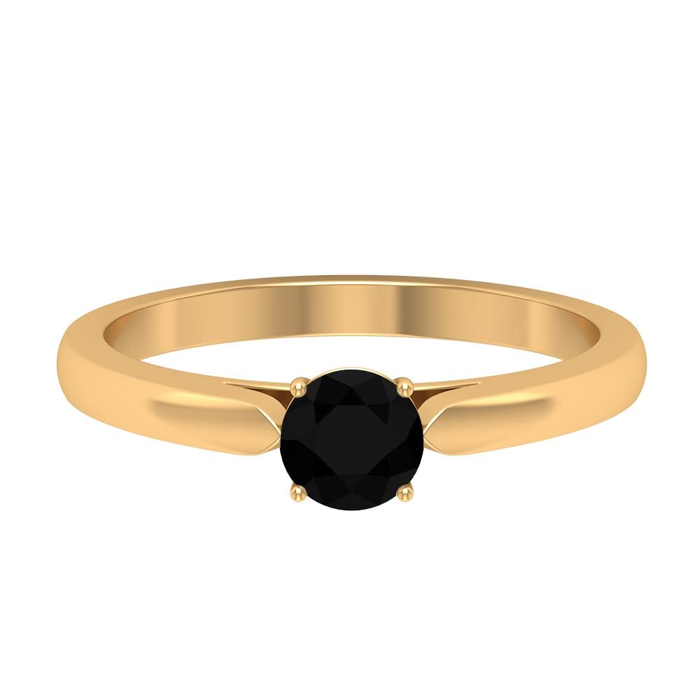 Natural Black Spinel Promise Ring for Women - 0.50 CT Solitaire Engagement Ring in 14K Solid Gold - Elegant Black Spinel Jewelry for Anniversaries, Proposals & Special Occasions