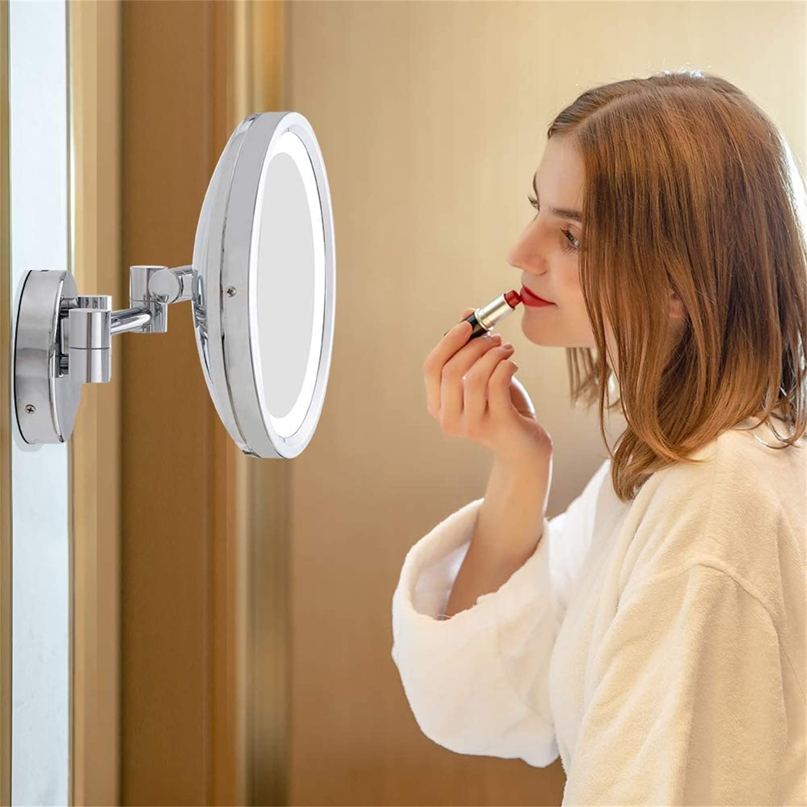 FUDGIO Smart Sensor Makeup Mirror with LED Lights - 10X Magnification, Wall Mounted & Rotatable Vanity Mirror for Shaving & Makeup Application (Gold/Silver, Plug-in) - Perfect for Bathroom, Bedroom & Dressing Room