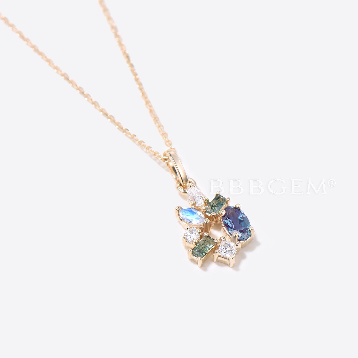 7 Stone Alexandrite Moissanite Necklace - Multi Cut Gemstone Jewelry for Women | Perfect for Weddings, Parties & Special Occasions