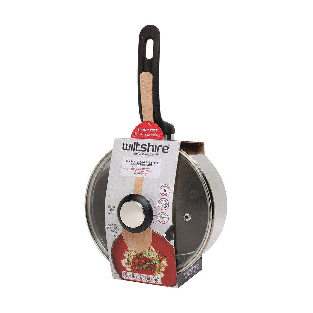 Premium 18cm Classic Saucepan with Tempered Glass Lid - Perfect for Cooking, Boiling & Simmering Soups, Sauces & Pasta