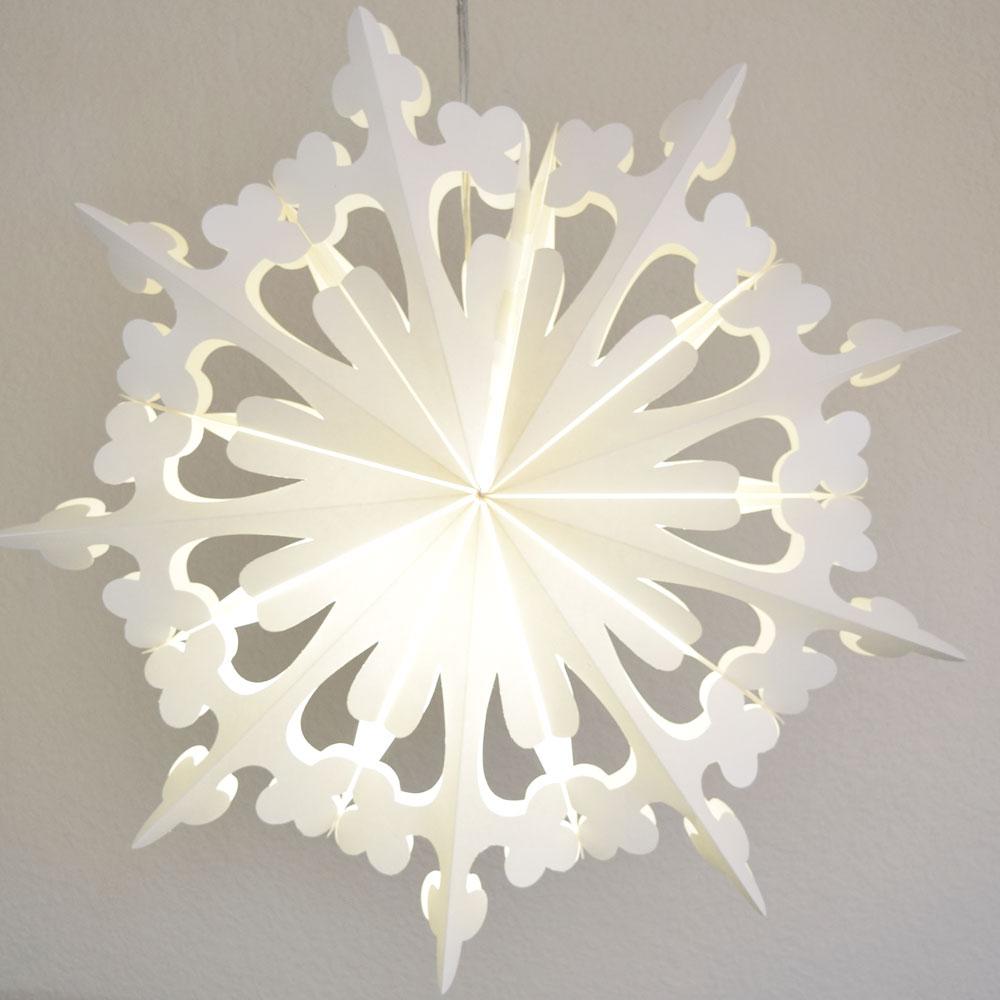 24 Inch White Winter Clover Christmas Holiday Snowflake Paper Star Lantern - Hanging Decor for Home, Party, Wedding, and Outdoor Festive Lighting