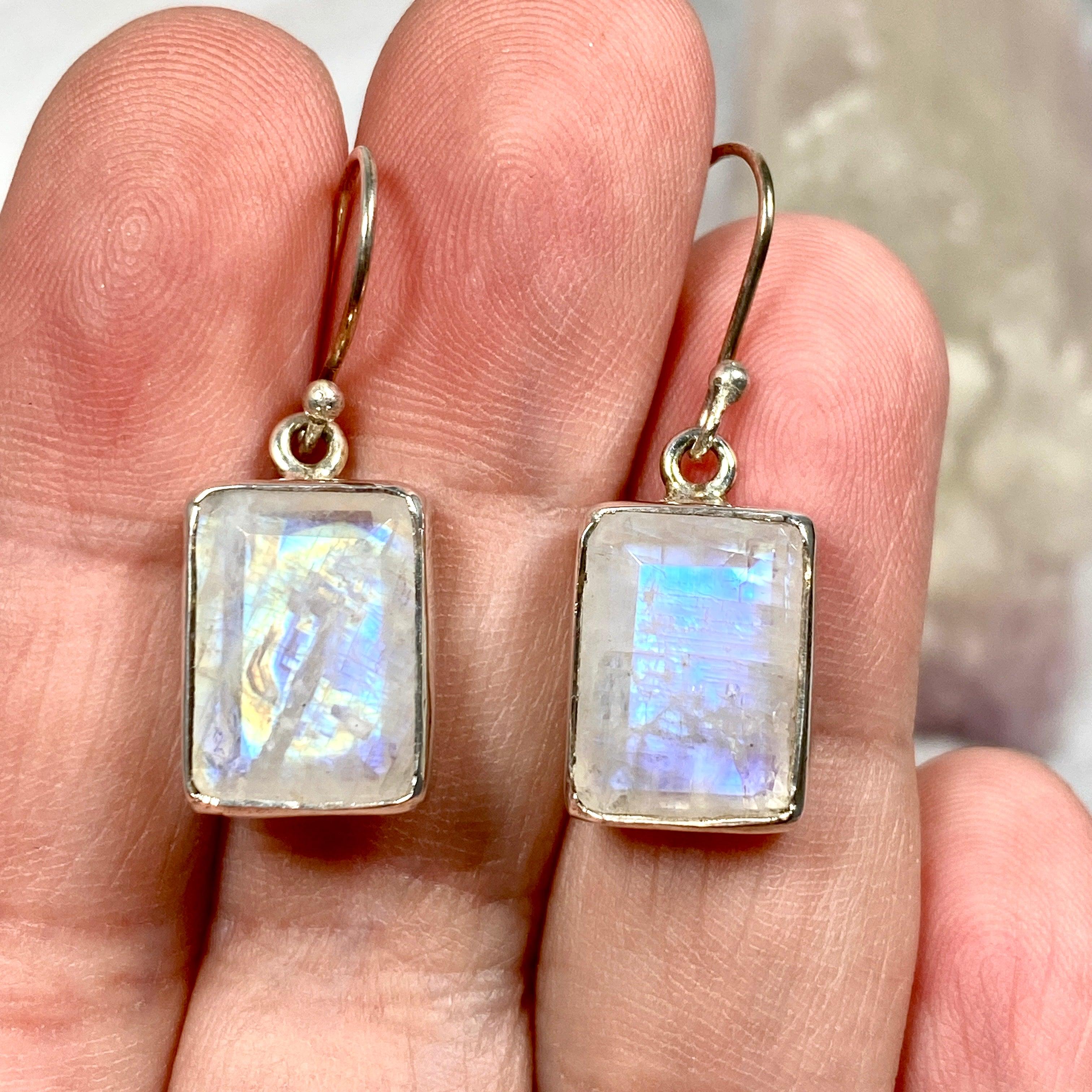 Rainbow Moonstone Faceted Rectangular Earrings for Women - Elegant Dangle Drop Jewelry for Party, Wedding & Everyday Wear - KEGJ797