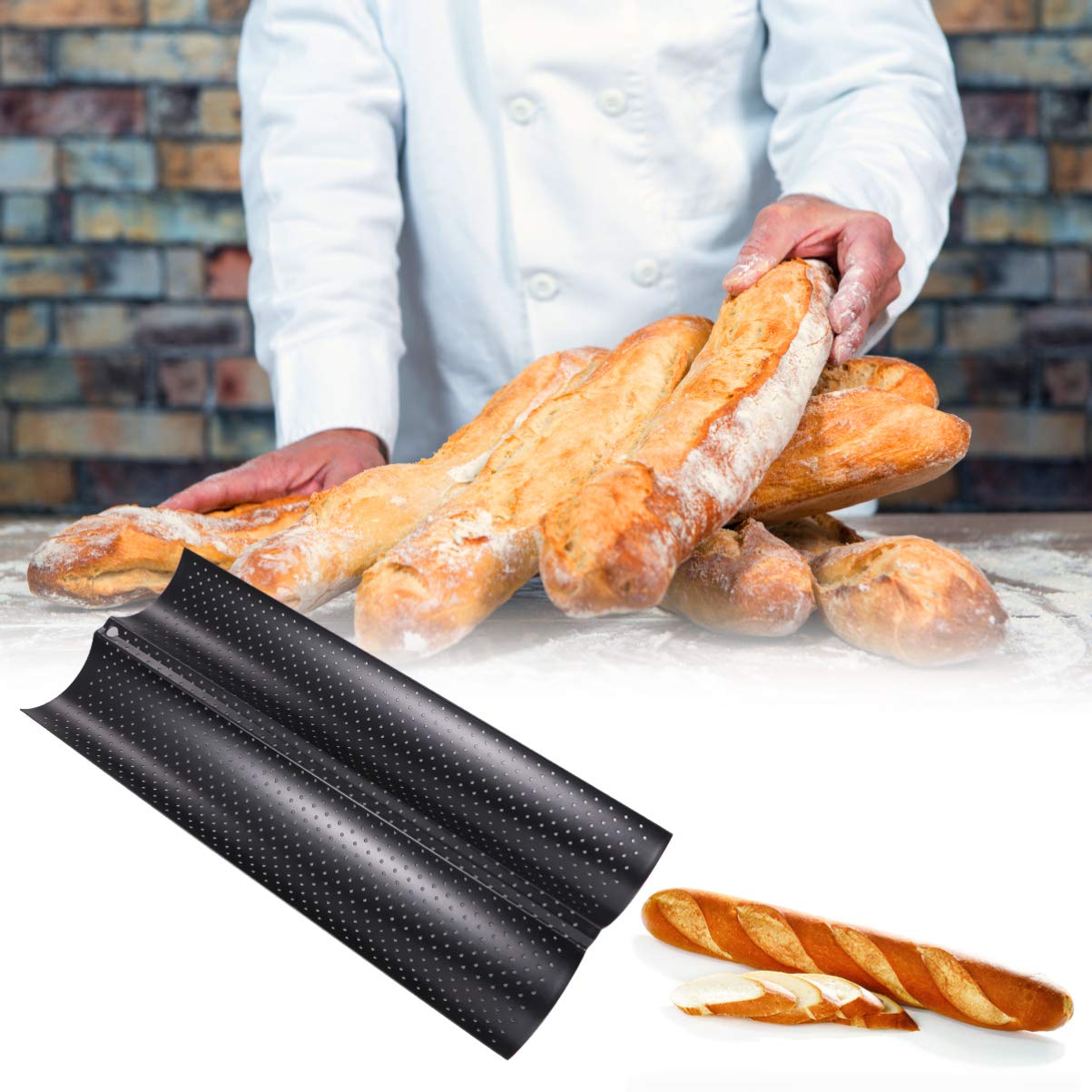 Nonstick Perforated French Baguette Pan - 2 Loaf Italian Bread Baking Tray for Homemade Artisan Bread | Perfect for French Bread, Baguettes & Rustic Loaves | Ideal for Home Bakers & Professional Kitchens