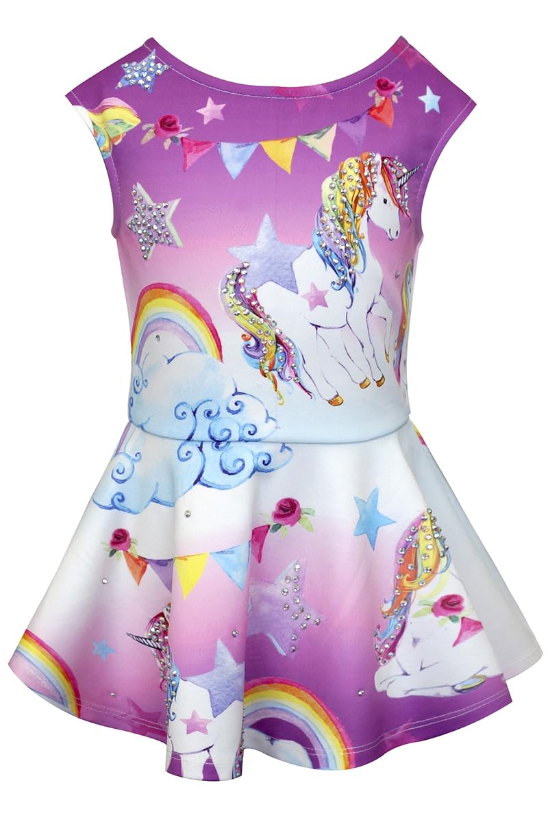 Adorable Pink Unicorn & Rhinestone Fit & Flare Dress for Baby Girls 12 Months - Perfect for Birthday Parties, Photo Shoots & Special Occasions