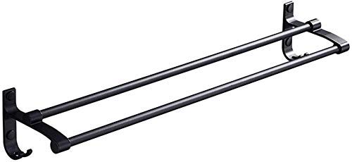 Xiaolin No-Drill Bathroom Towel Rack - Space Saving Aluminum Shower Shelf Organizer with Double Rods, Black - Perfect for Small Bathrooms & Apartment Living (40cm/60cm Options)