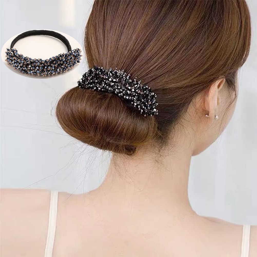 2 PCS Rhinestone Bun Makers - Crystal Hair Styling Tools for Easy DIY Hairstyles, Pink & Blue Hair Accessories | Perfect for Parties, Weddings & Special Occasions