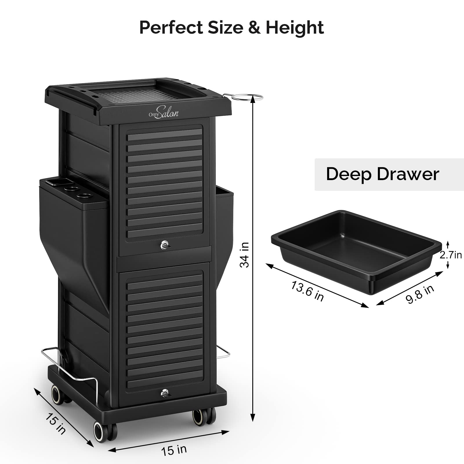 6-Drawer Lockable Salon Trolley with Hot Tools Holder - Mobile Hair Cart Organizer with Wheels for Barber, Hairdresser & Cosmetology - Perfect for Salon Storage, Stylist Workstation & Beauty Tool Organization